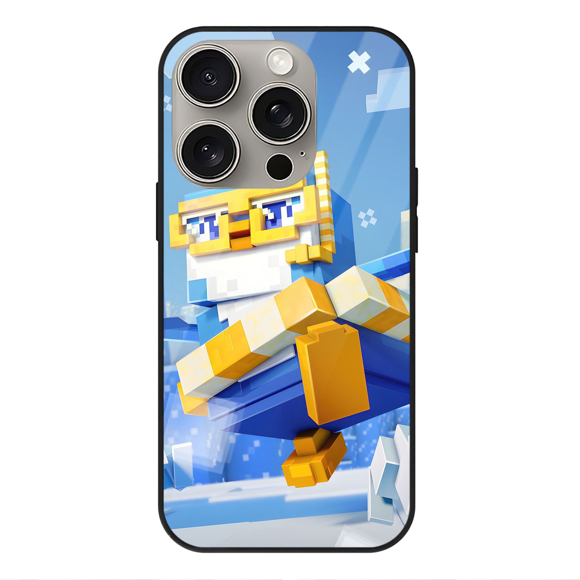 （画像用） マインクラフト ブロックの世界 Minecraft MC Block world 【iPhone15Pro対応】スマホケース 耐衝撃＆黄変防止 背面ガラス