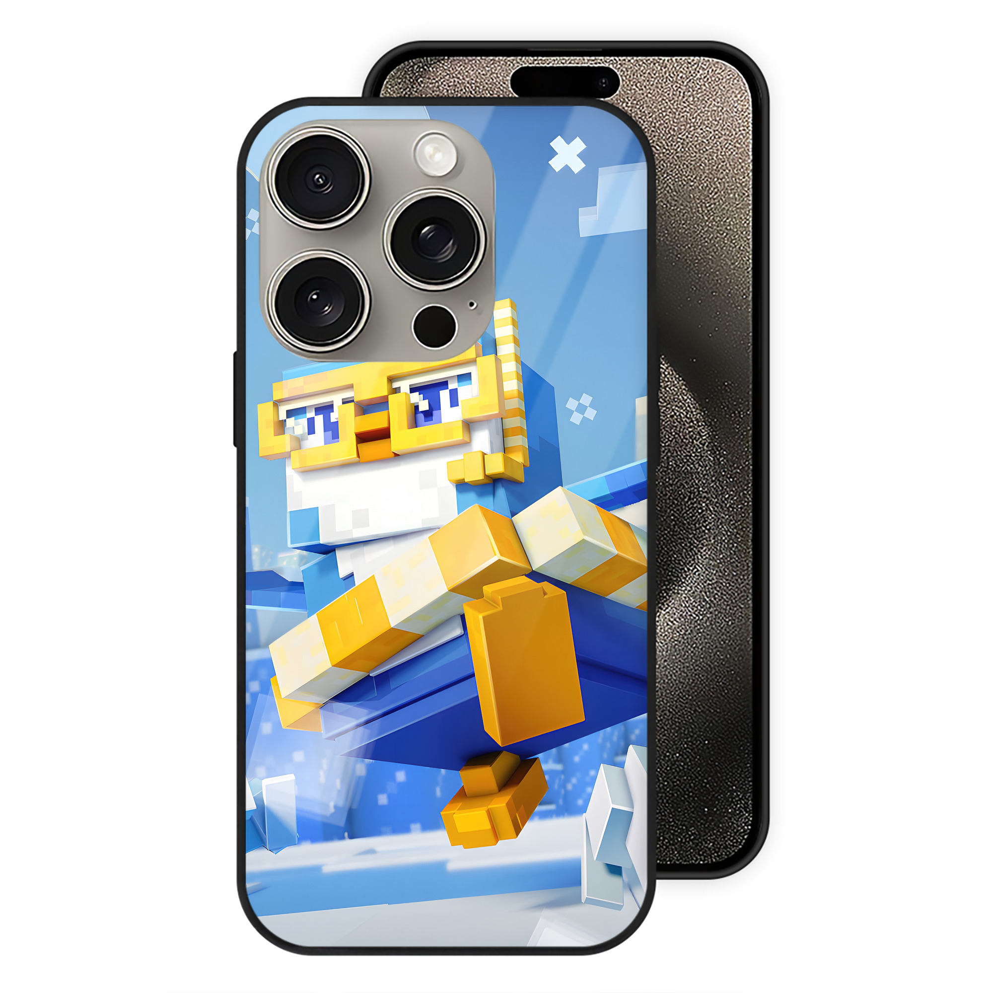 （画像用） マインクラフト ブロックの世界 Minecraft MC Block world 【iPhone15Pro対応】スマホケース 耐衝撃＆黄変防止 背面ガラス