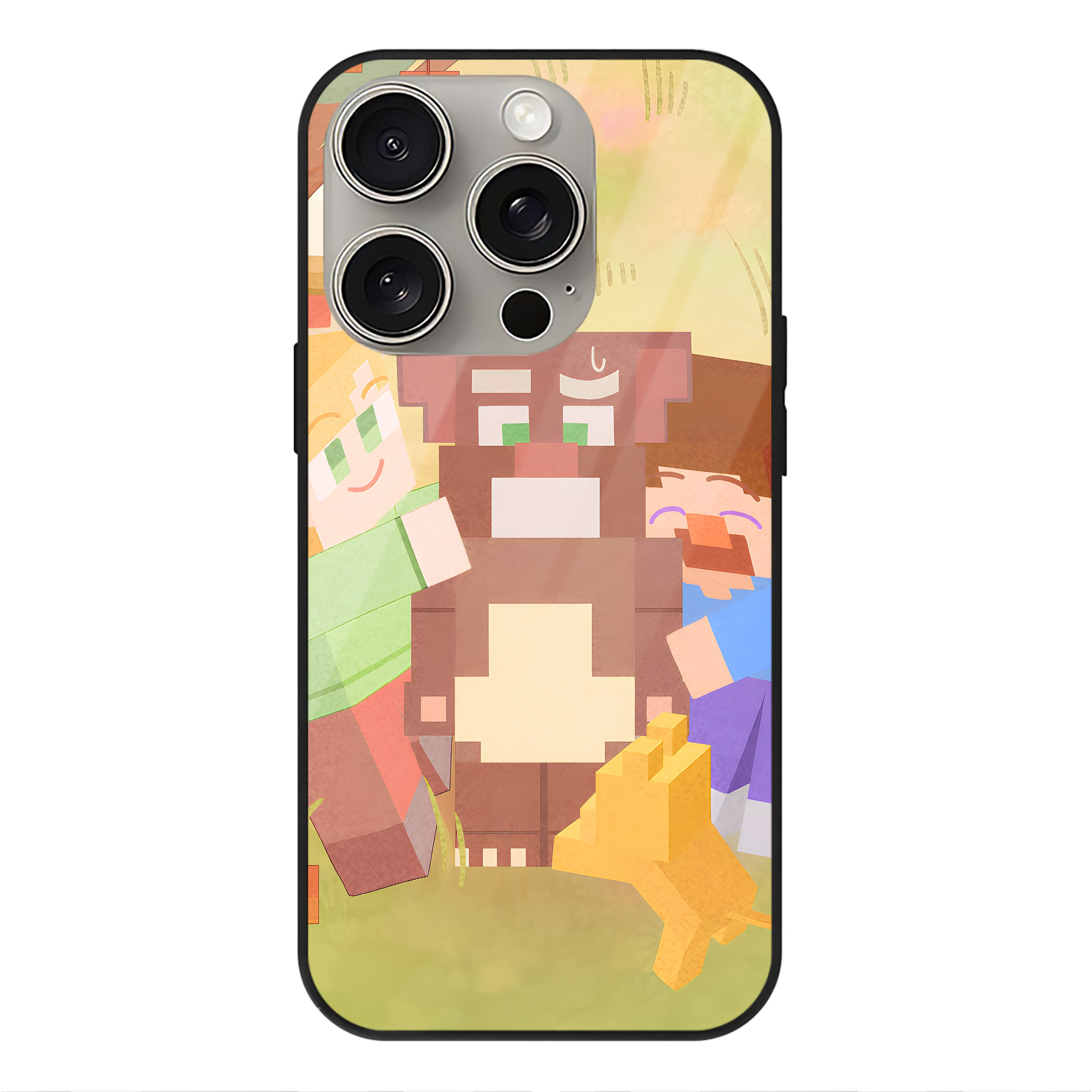（画像用） マインクラフト ブロックの世界 Minecraft MC Block world 【iPhone15Pro対応】スマホケース 耐衝撃＆黄変防止 背面ガラス