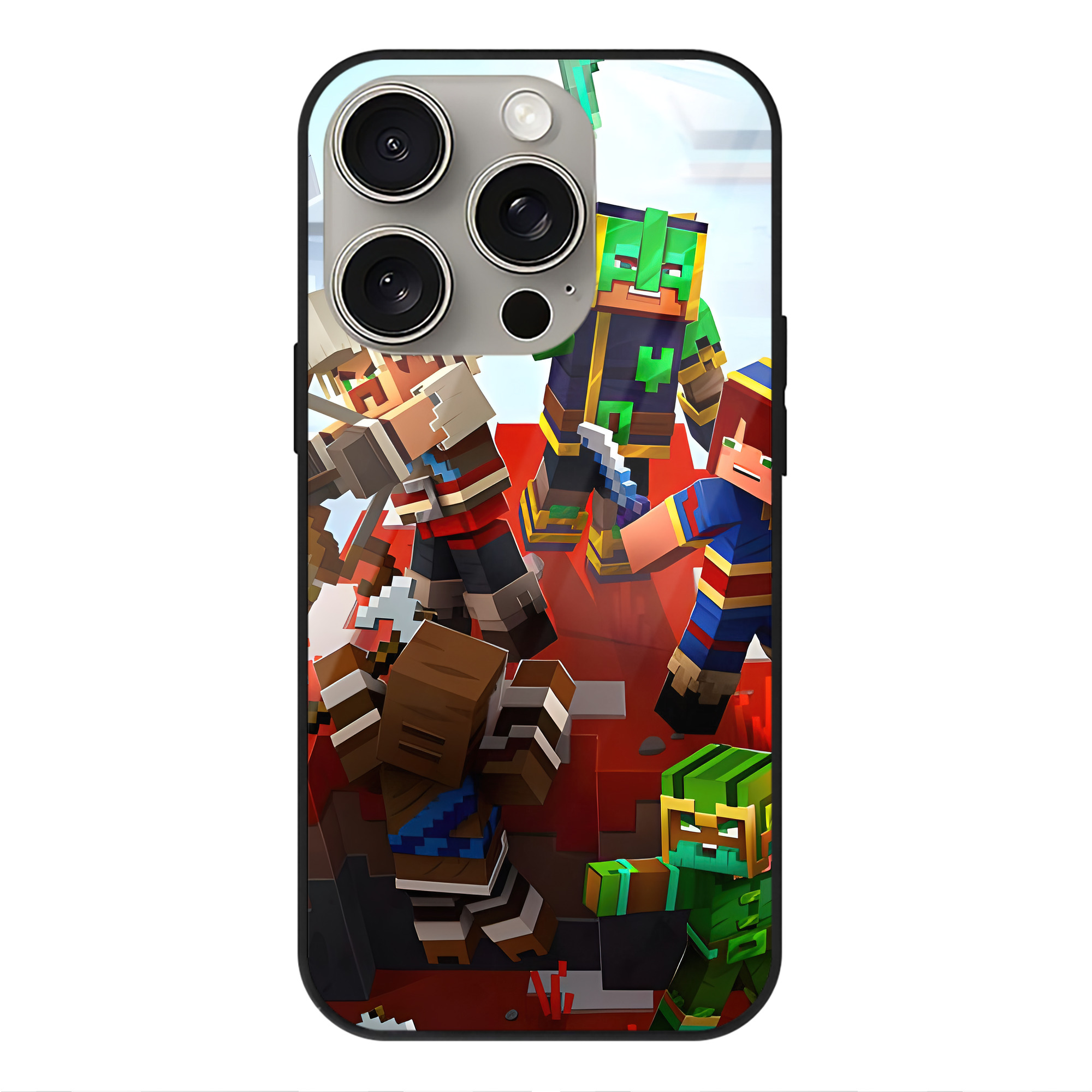 （画像用） マインクラフト ブロックの世界 Minecraft MC Block world 【iPhone15Pro対応】スマホケース 耐衝撃＆黄変防止 背面ガラス