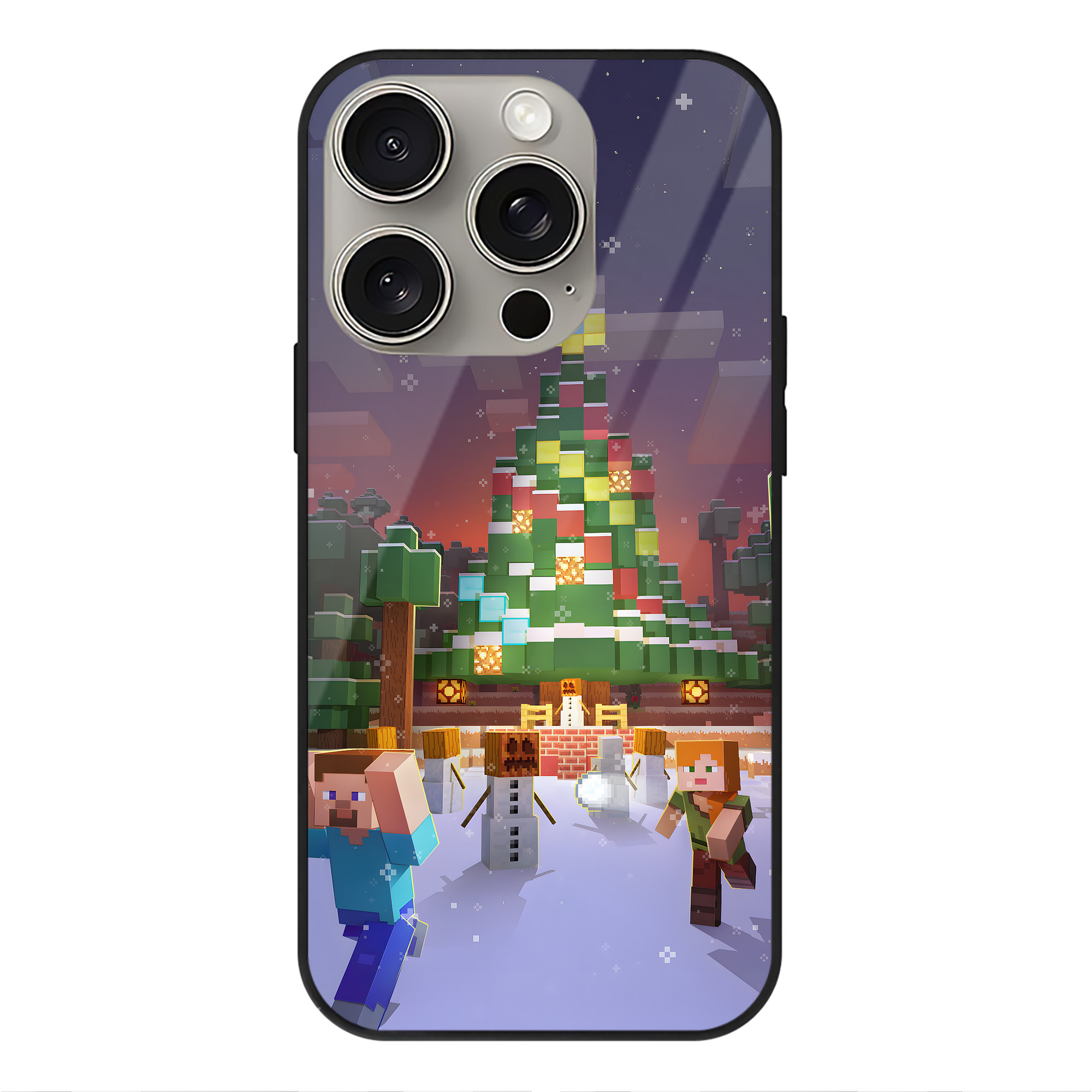 （画像用） マインクラフト ブロックの世界 Minecraft MC Block world 【iPhone15Pro対応】スマホケース 耐衝撃＆黄変防止 背面ガラス