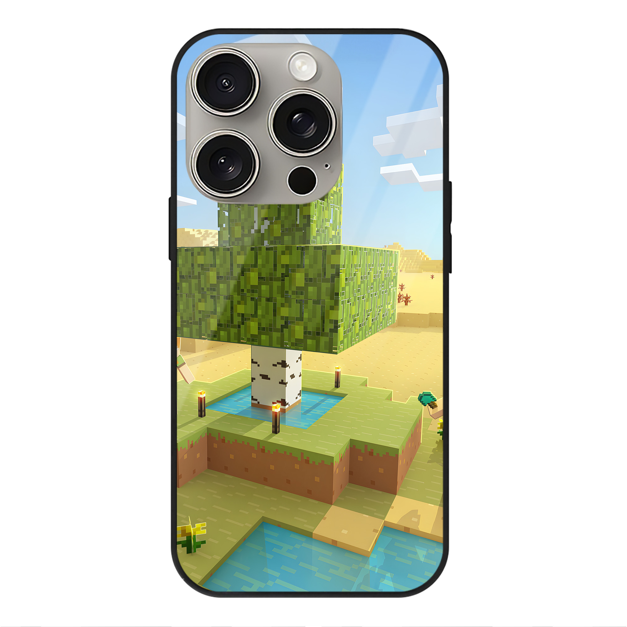 （画像用） マインクラフト ブロックの世界 Minecraft MC Block world 【iPhone15Pro対応】スマホケース 耐衝撃＆黄変防止 背面ガラス