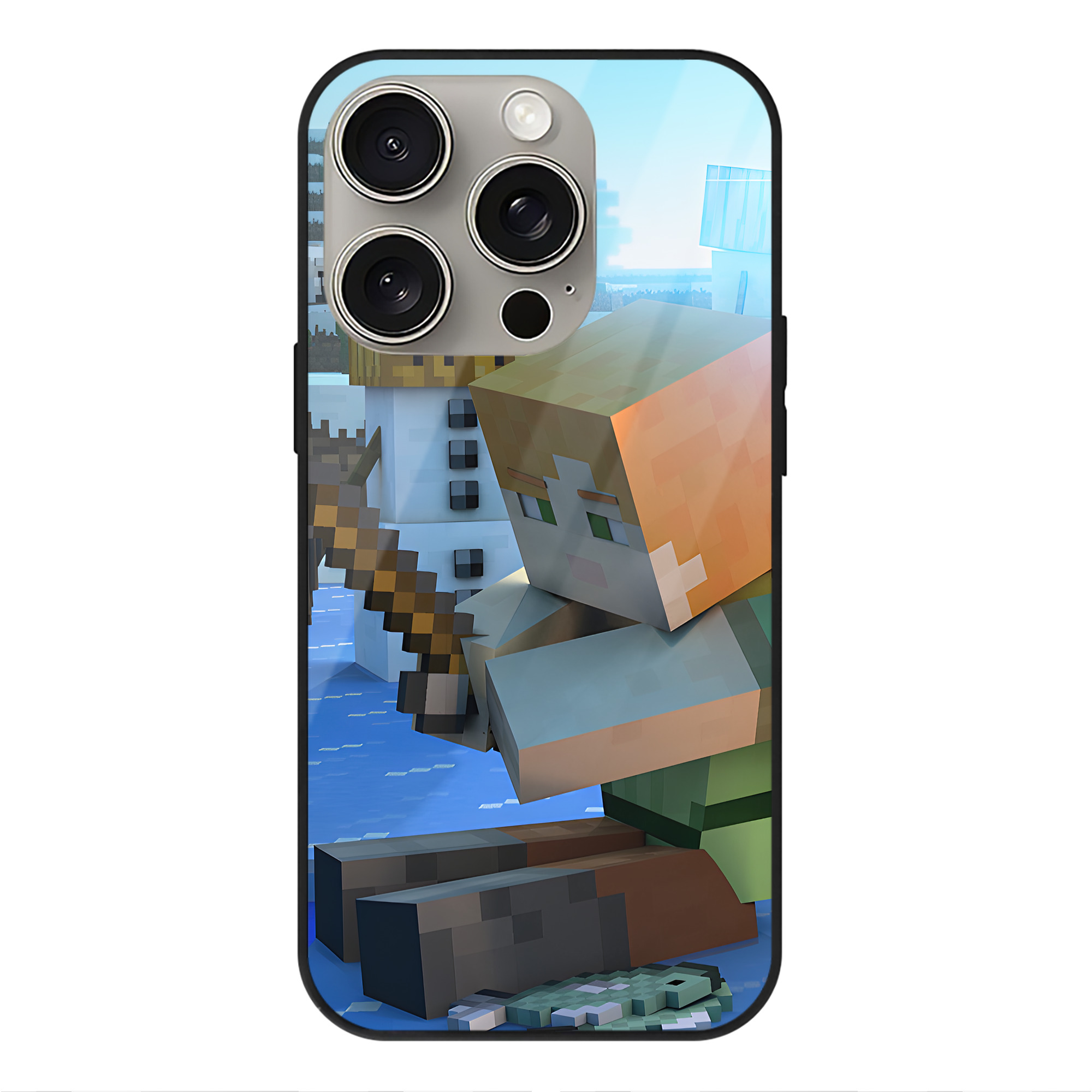 （画像用） マインクラフト ブロックの世界 Minecraft MC Block world 【iPhone15Pro対応】スマホケース 耐衝撃＆黄変防止 背面ガラス