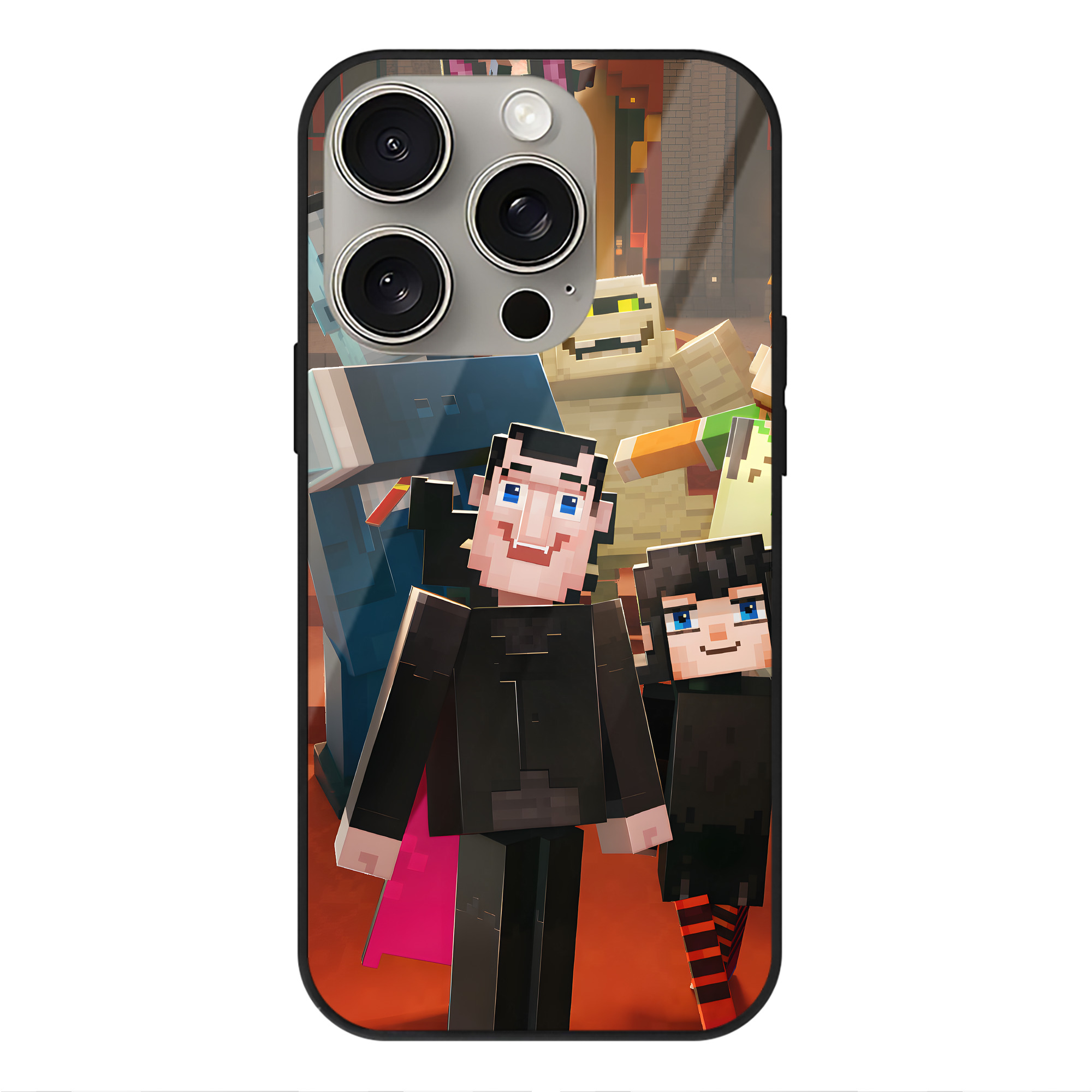 （画像用） マインクラフト ブロックの世界 Minecraft MC Block world 【iPhone15Pro対応】スマホケース 耐衝撃＆黄変防止 背面ガラス
