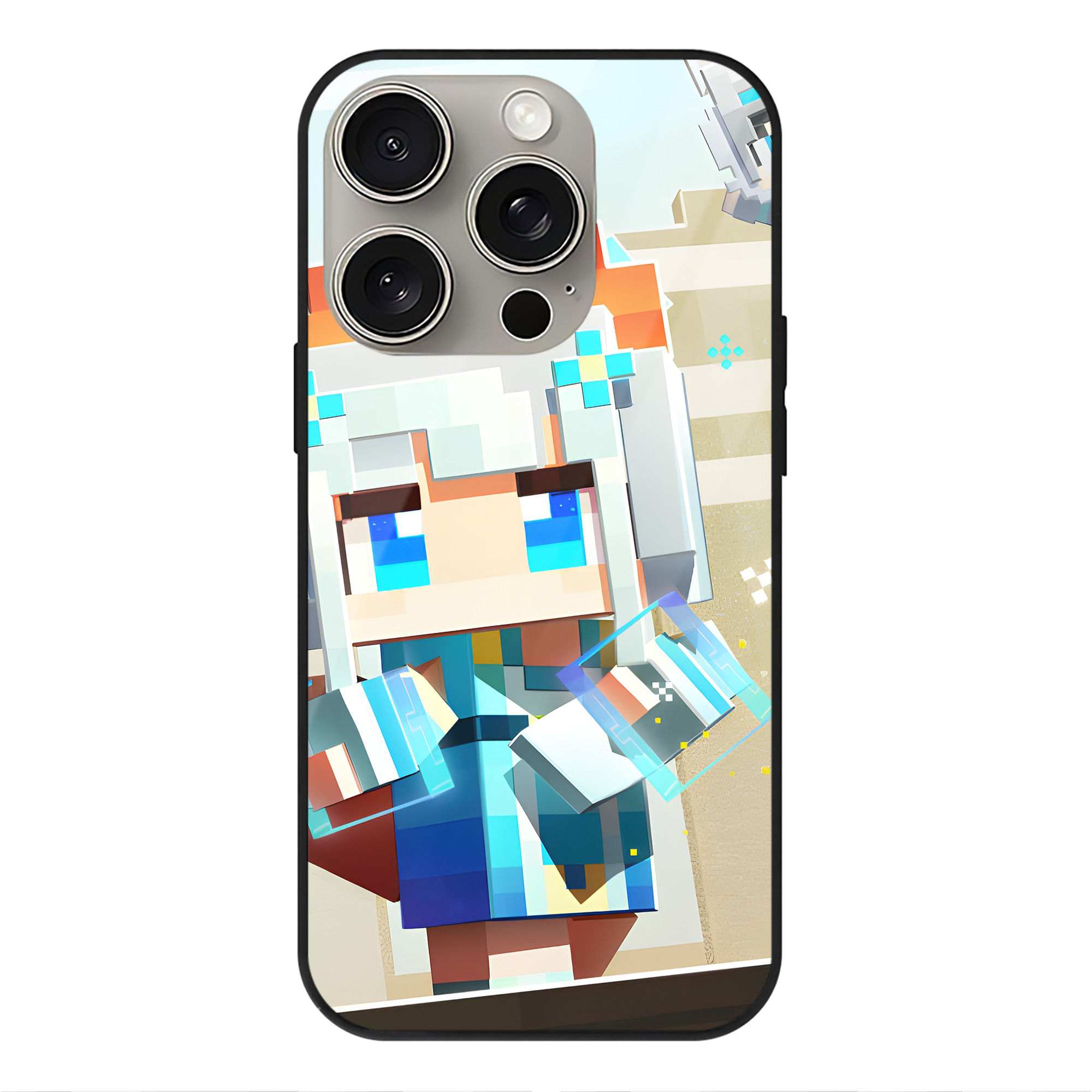 （画像用） マインクラフト ブロックの世界 Minecraft MC Block world 【iPhone15Pro対応】スマホケース 耐衝撃＆黄変防止 背面ガラス