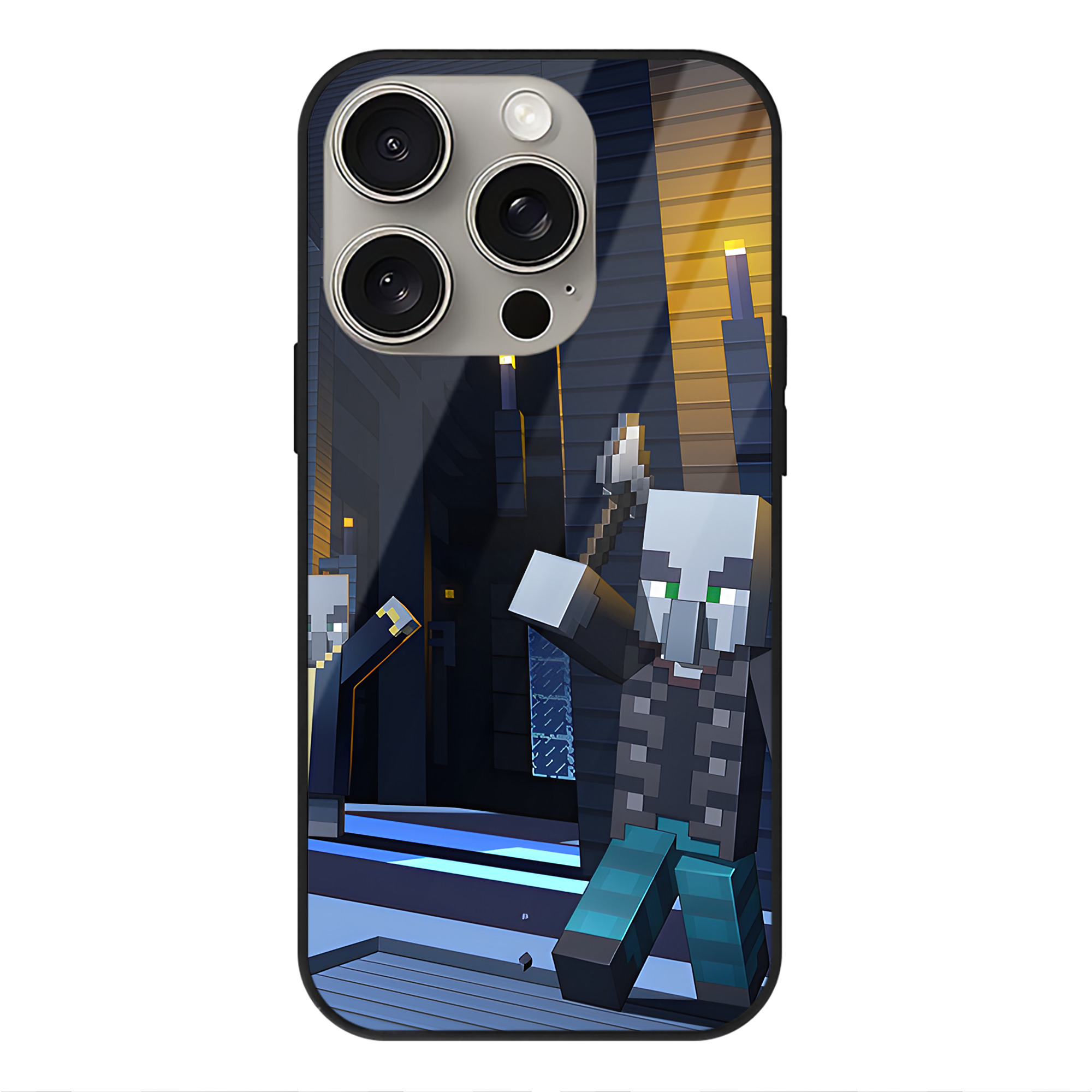 （画像用） マインクラフト ブロックの世界 Minecraft MC Block world 【iPhone15Pro対応】スマホケース 耐衝撃＆黄変防止 背面ガラス