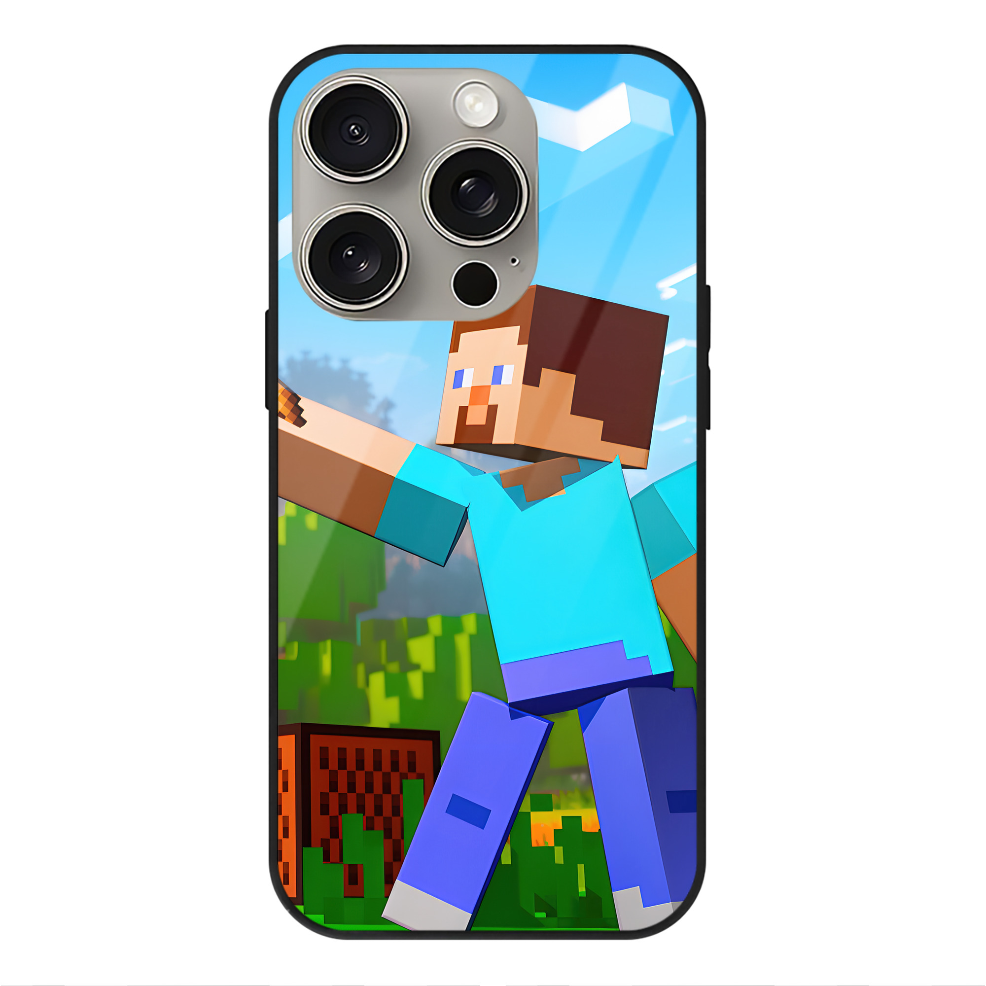 （画像用） マインクラフト ブロックの世界 Minecraft MC Block world 【iPhone15Pro対応】スマホケース 耐衝撃＆黄変防止 背面ガラス
