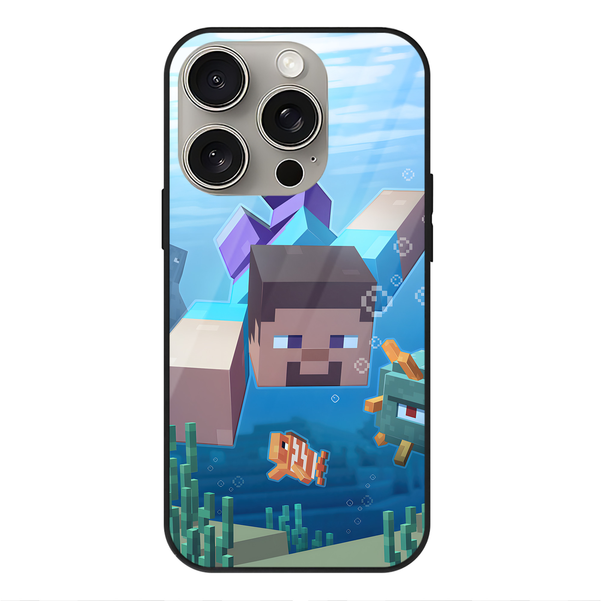 （画像用） マインクラフト ブロックの世界 Minecraft MC Block world 【iPhone15Pro対応】スマホケース 耐衝撃＆黄変防止 背面ガラス