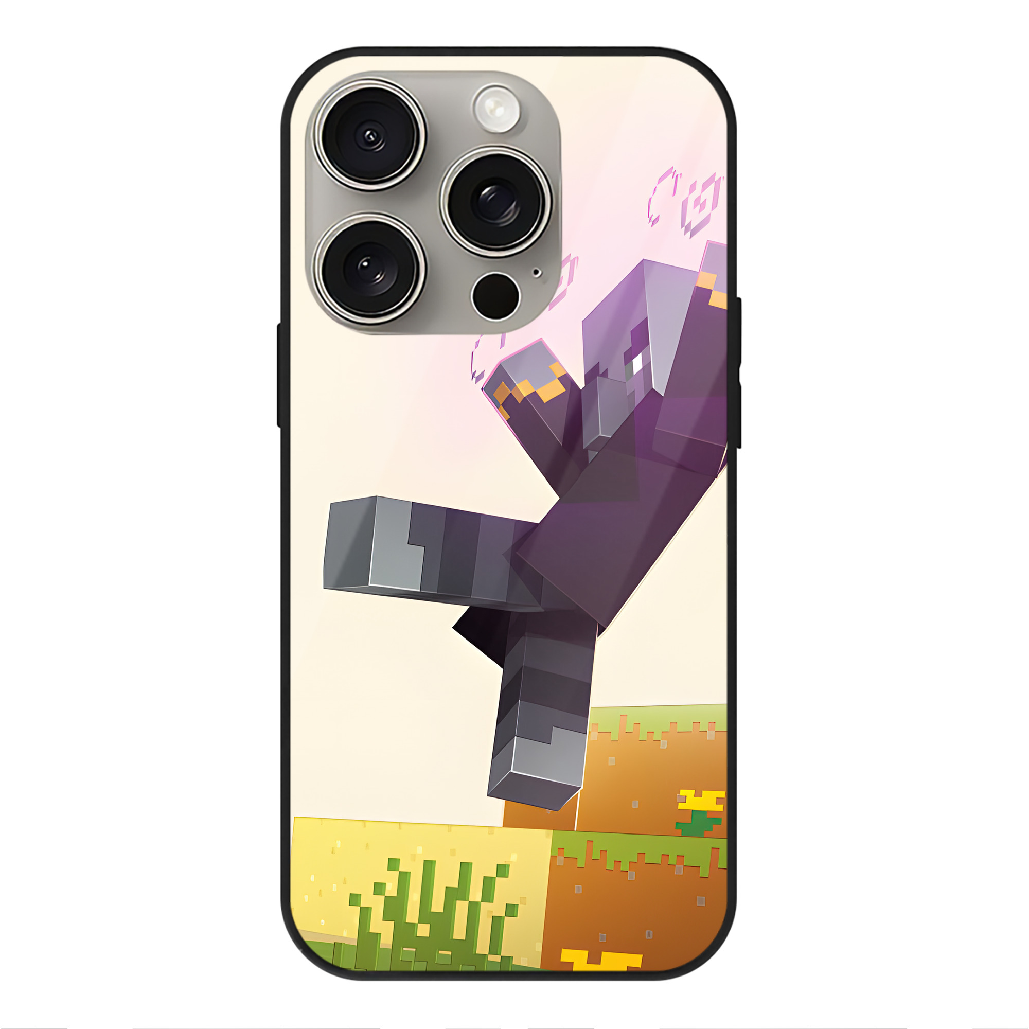 （画像用） マインクラフト ブロックの世界 Minecraft MC Block world 【iPhone15Pro対応】スマホケース 耐衝撃＆黄変防止 背面ガラス
