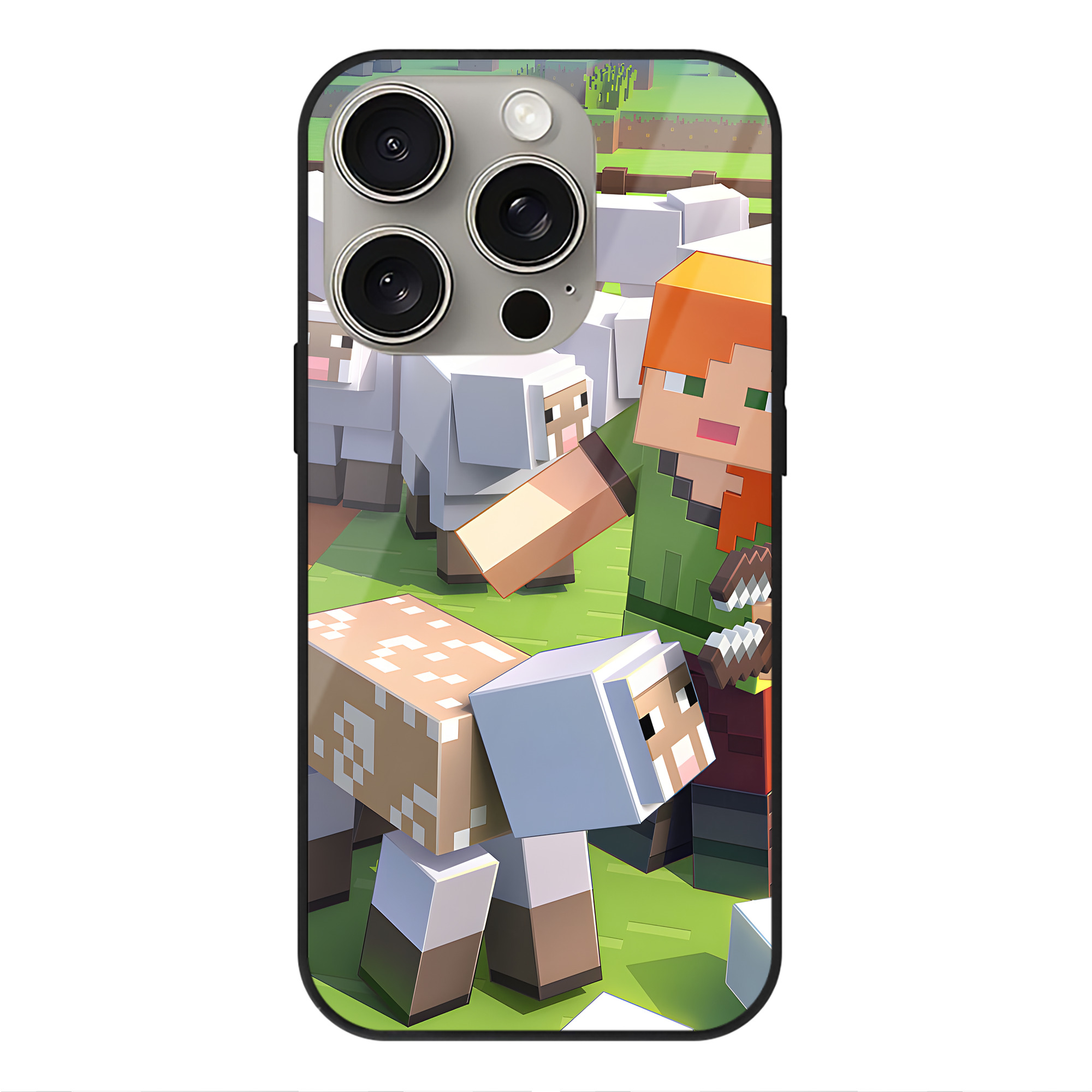 （画像用） マインクラフト ブロックの世界 Minecraft MC Block world 【iPhone15Pro対応】スマホケース 耐衝撃＆黄変防止 背面ガラス