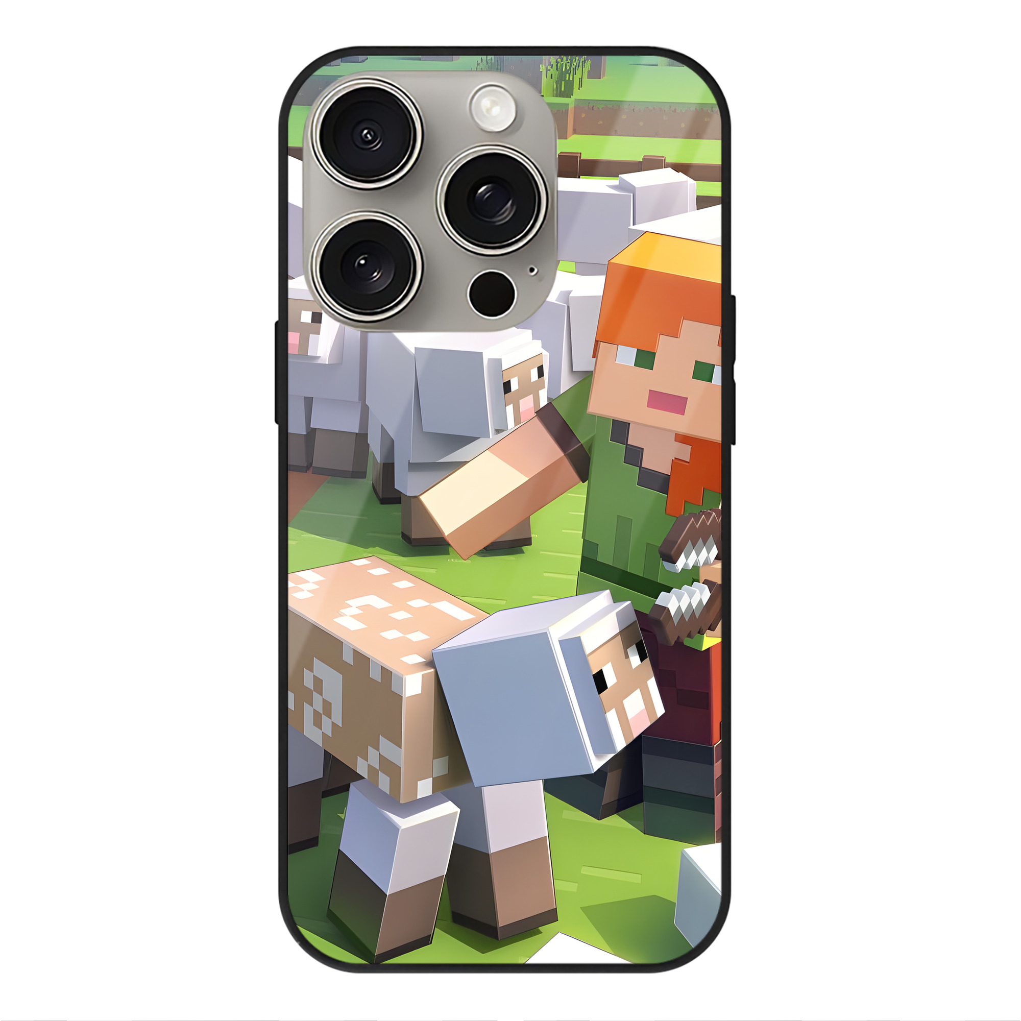 （画像用） マインクラフト ブロックの世界 Minecraft MC Block world 【iPhone15Pro対応】スマホケース 耐衝撃＆黄変防止 背面ガラス