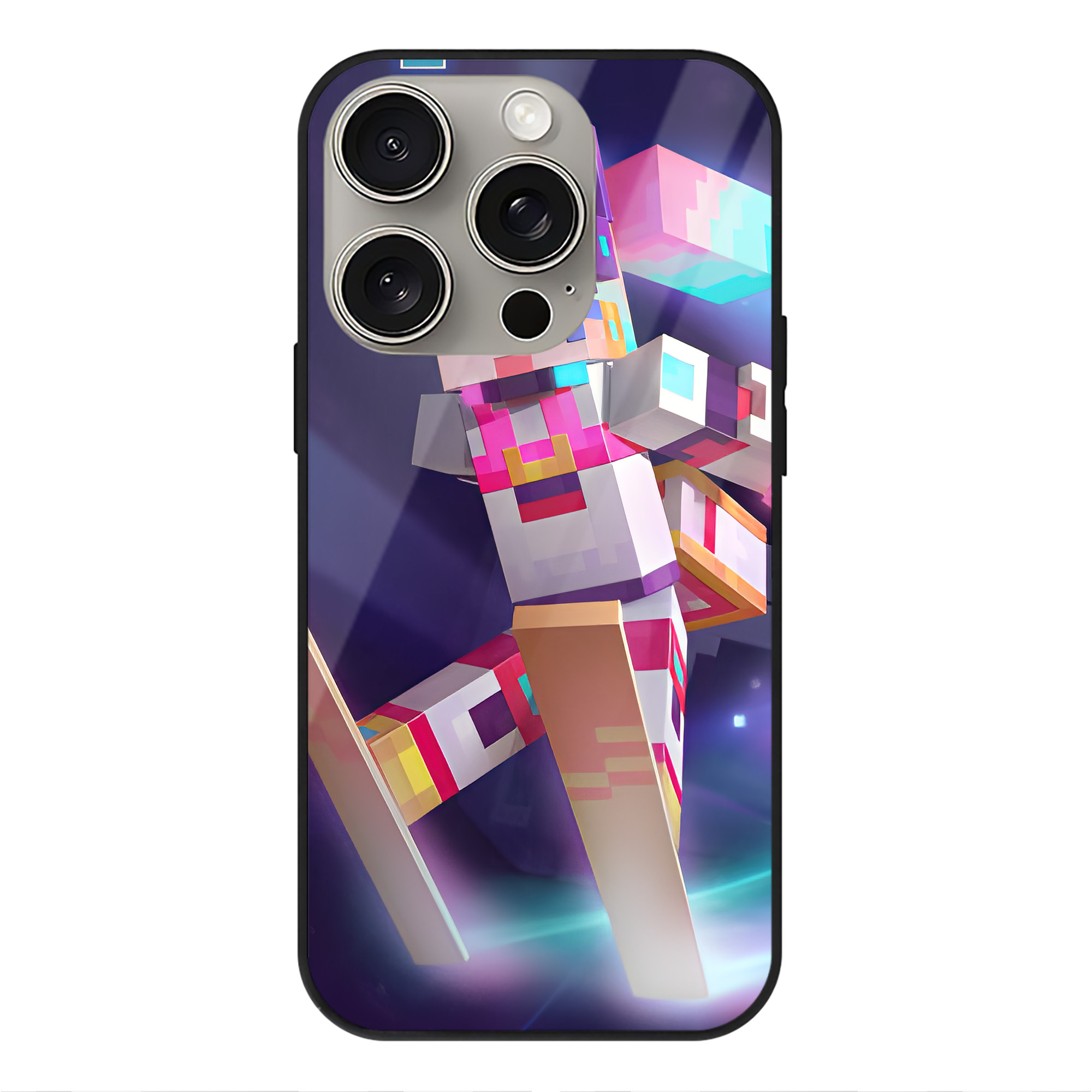 （画像用） マインクラフト ブロックの世界 Minecraft MC Block world 【iPhone15Pro対応】スマホケース 耐衝撃＆黄変防止 背面ガラス