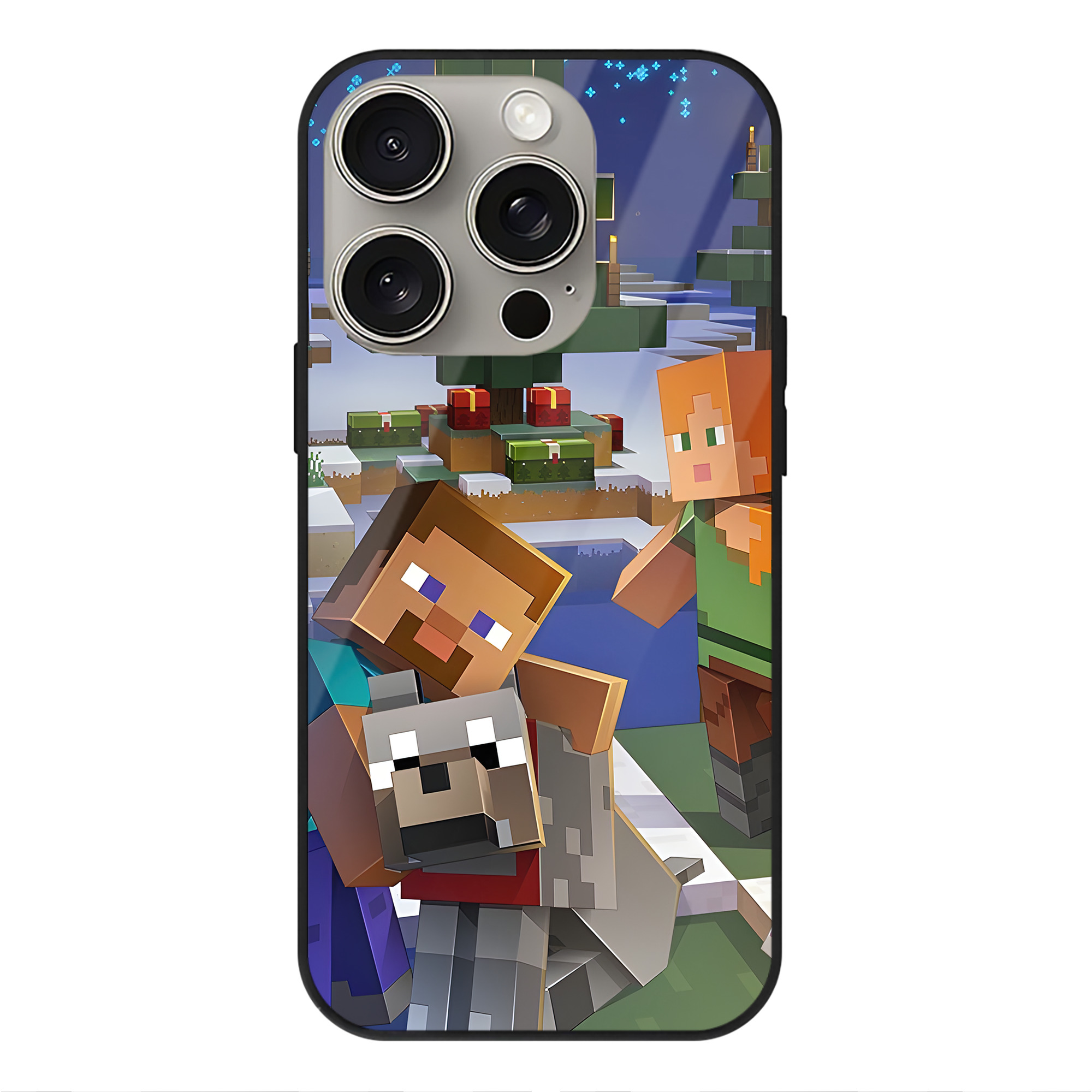 （画像用） マインクラフト ブロックの世界 Minecraft MC Block world 【iPhone15Pro対応】スマホケース 耐衝撃＆黄変防止 背面ガラス