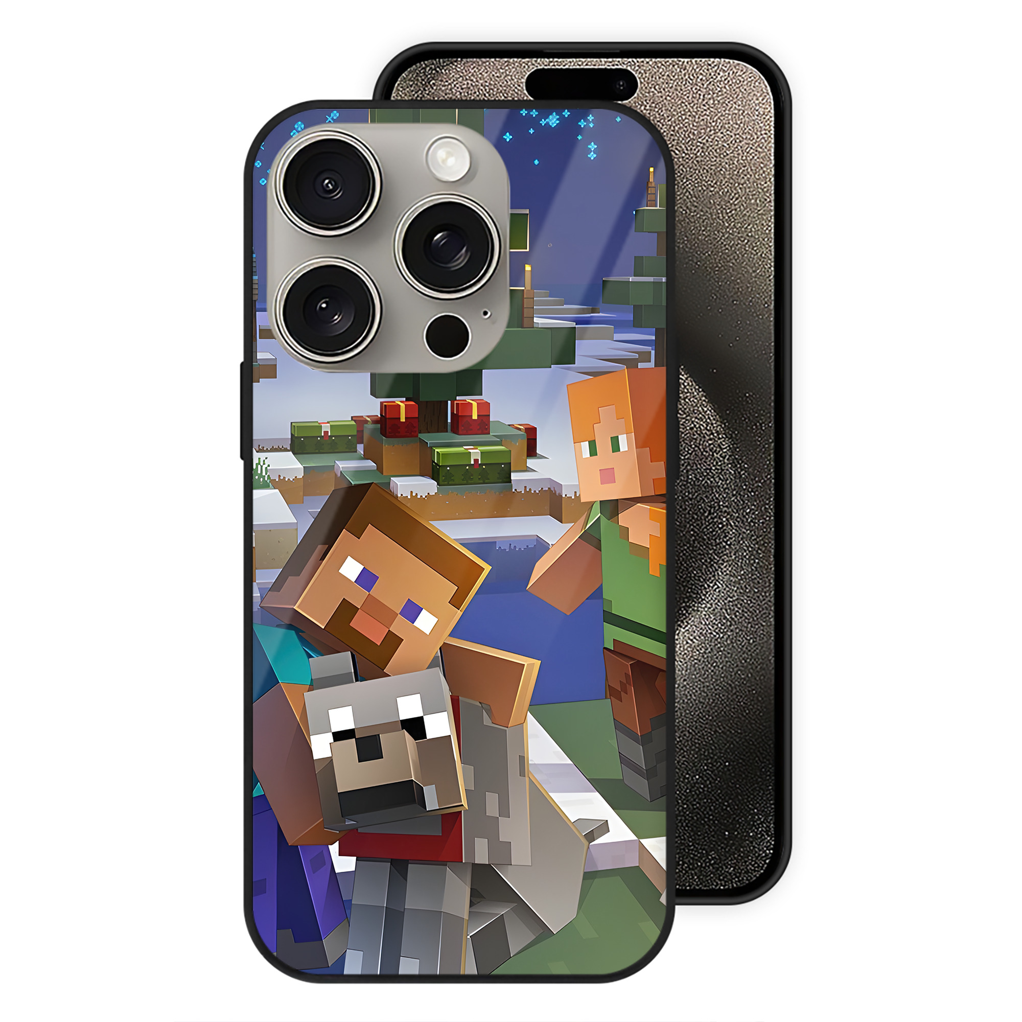（画像用） マインクラフト ブロックの世界 Minecraft MC Block world 【iPhone15Pro対応】スマホケース 耐衝撃＆黄変防止 背面ガラス