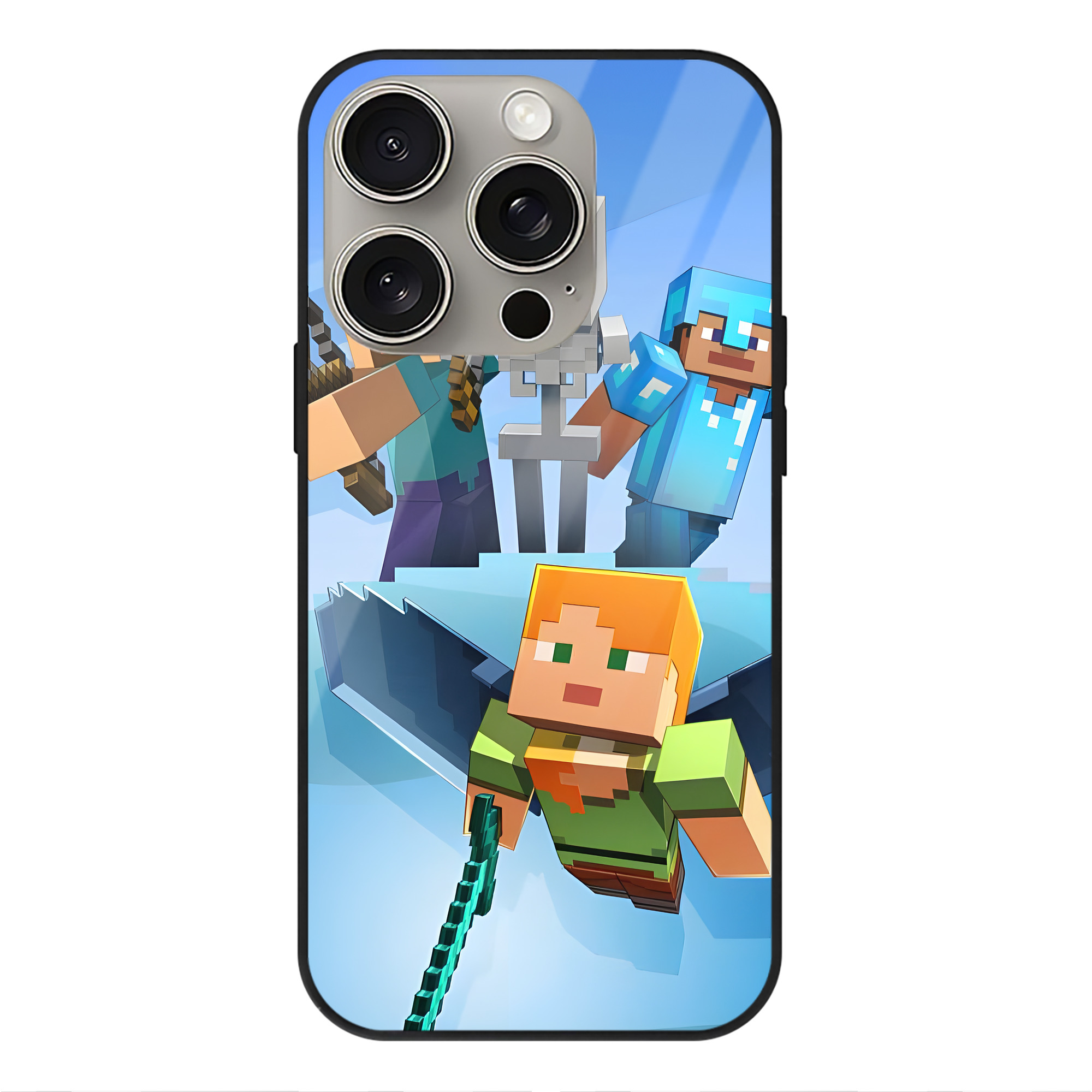 （画像用） マインクラフト ブロックの世界 Minecraft MC Block world 【iPhone15Pro対応】スマホケース 耐衝撃＆黄変防止 背面ガラス
