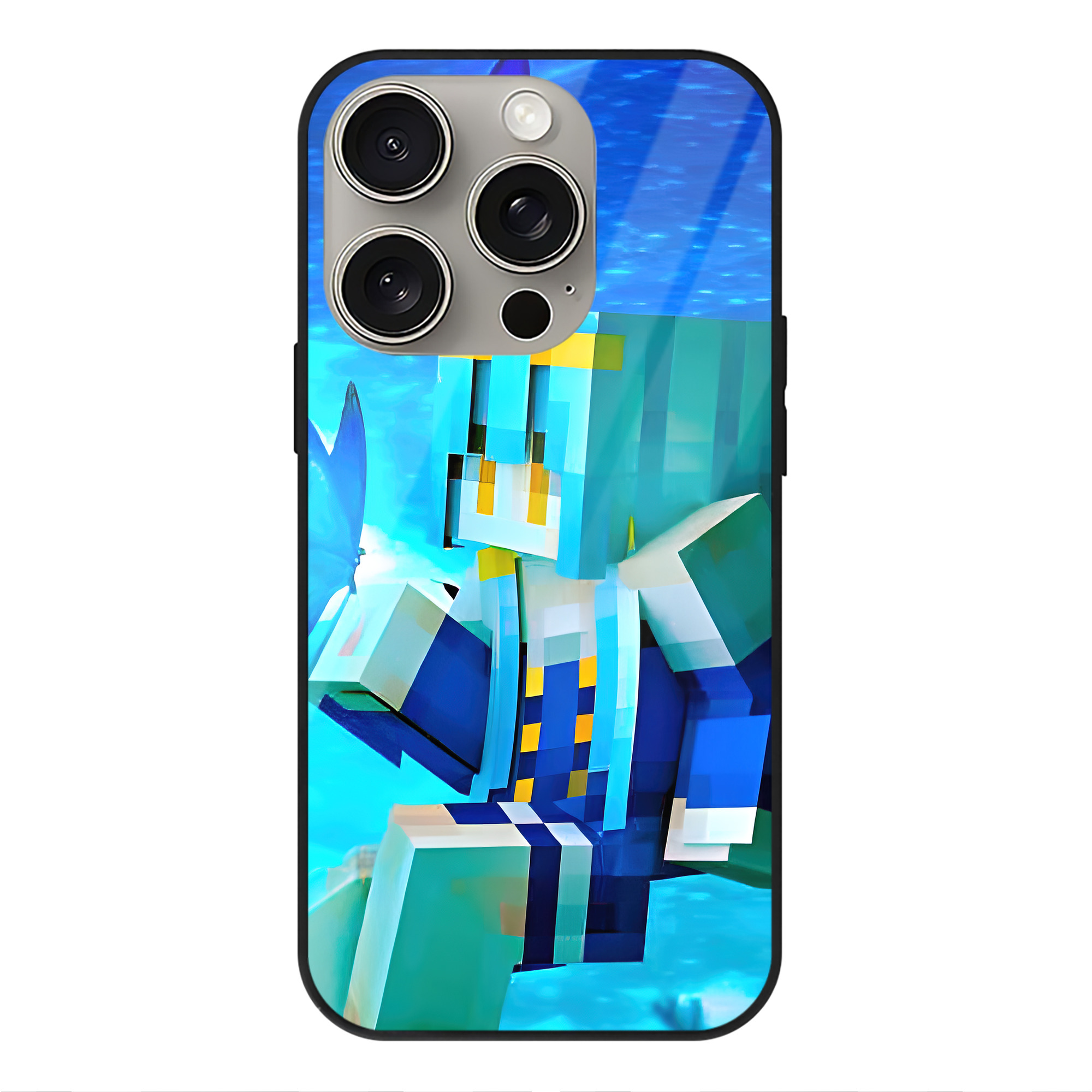（画像用） マインクラフト ブロックの世界 Minecraft MC Block world 【iPhone15Pro対応】スマホケース 耐衝撃＆黄変防止 背面ガラス