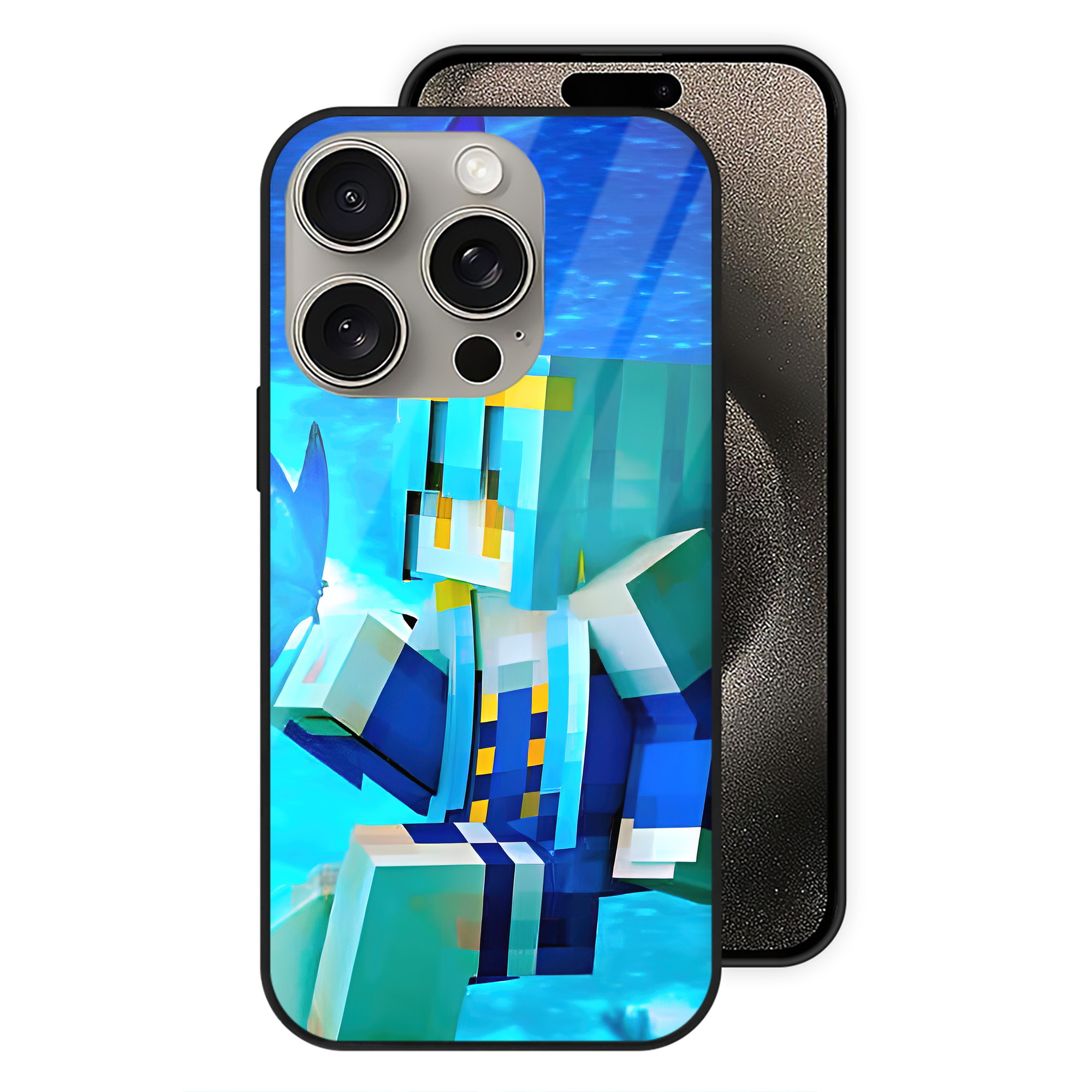（画像用） マインクラフト ブロックの世界 Minecraft MC Block world 【iPhone15Pro対応】スマホケース 耐衝撃＆黄変防止 背面ガラス