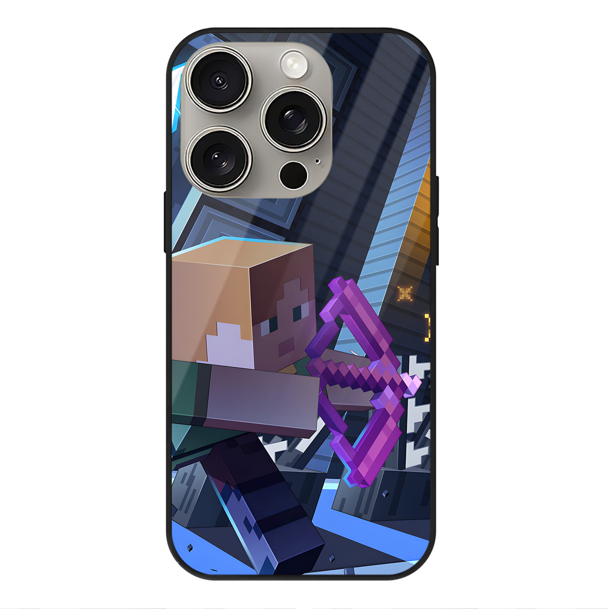 （画像用） マインクラフト ブロックの世界 Minecraft MC Block world 【iPhone15Pro対応】スマホケース 耐衝撃＆黄変防止 背面ガラス