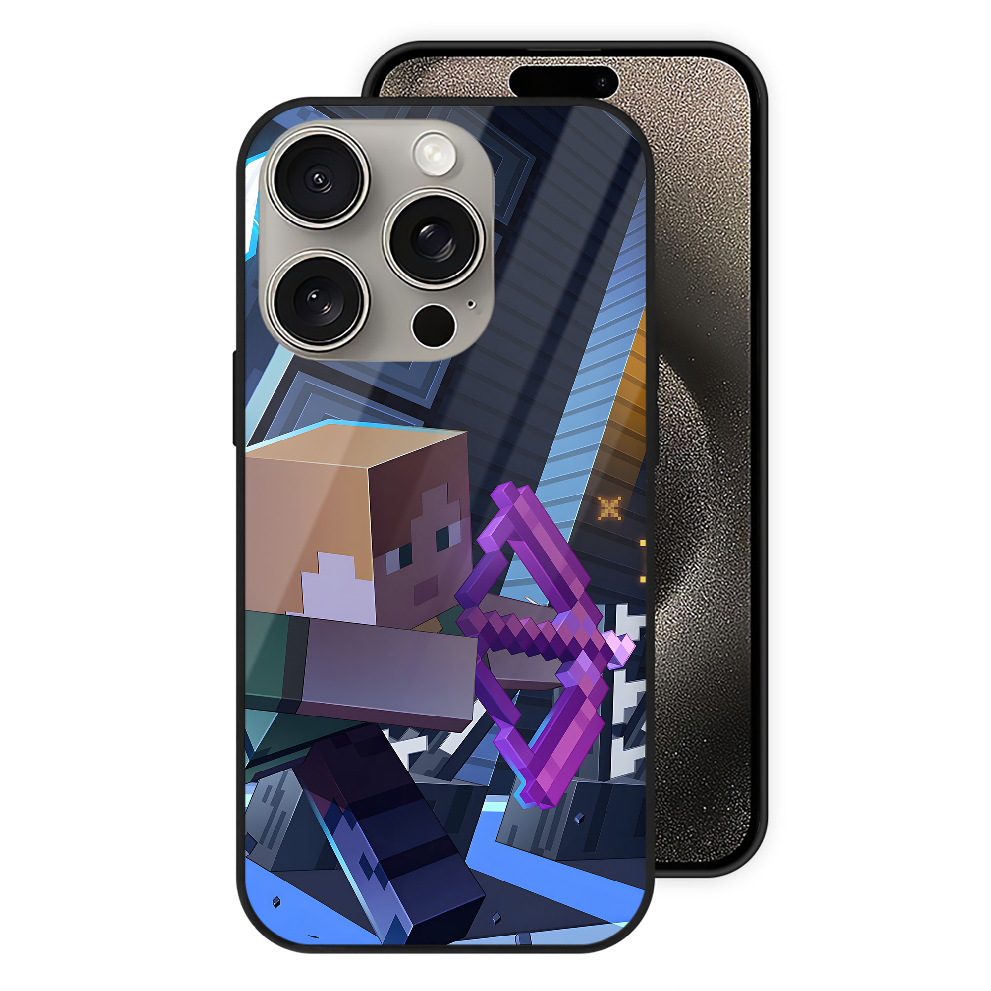 （画像用） マインクラフト ブロックの世界 Minecraft MC Block world 【iPhone15Pro対応】スマホケース 耐衝撃＆黄変防止 背面ガラス
