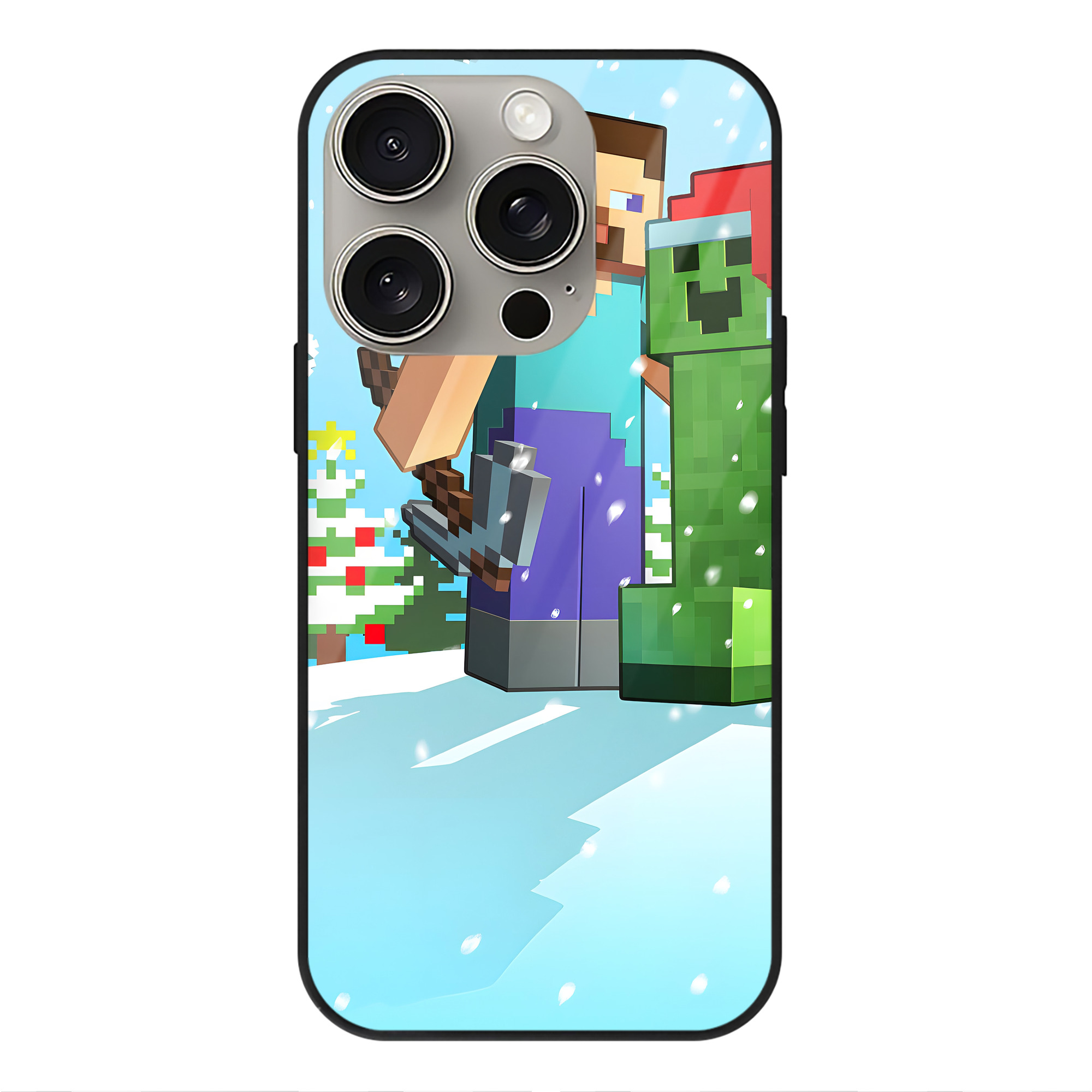 （画像用） マインクラフト ブロックの世界 Minecraft MC Block world 【iPhone15Pro対応】スマホケース 耐衝撃＆黄変防止 背面ガラス