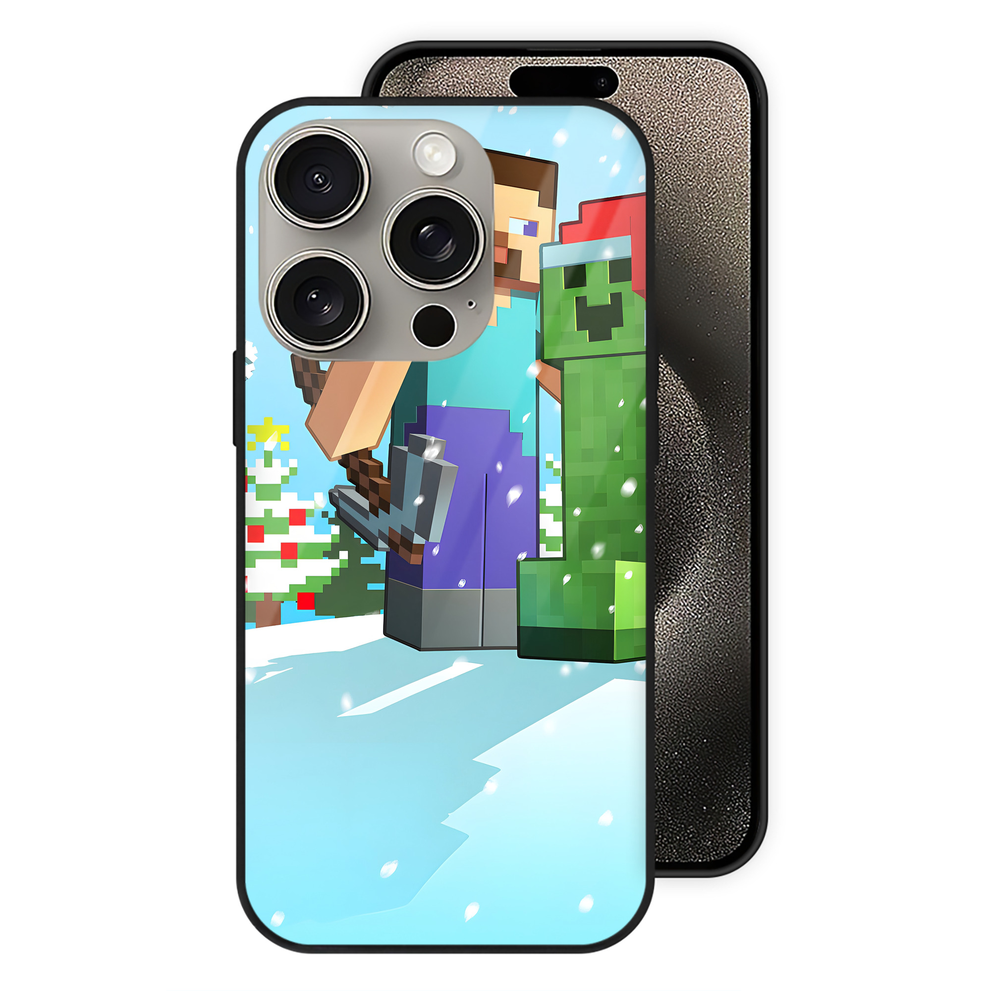 （画像用） マインクラフト ブロックの世界 Minecraft MC Block world 【iPhone15Pro対応】スマホケース 耐衝撃＆黄変防止 背面ガラス