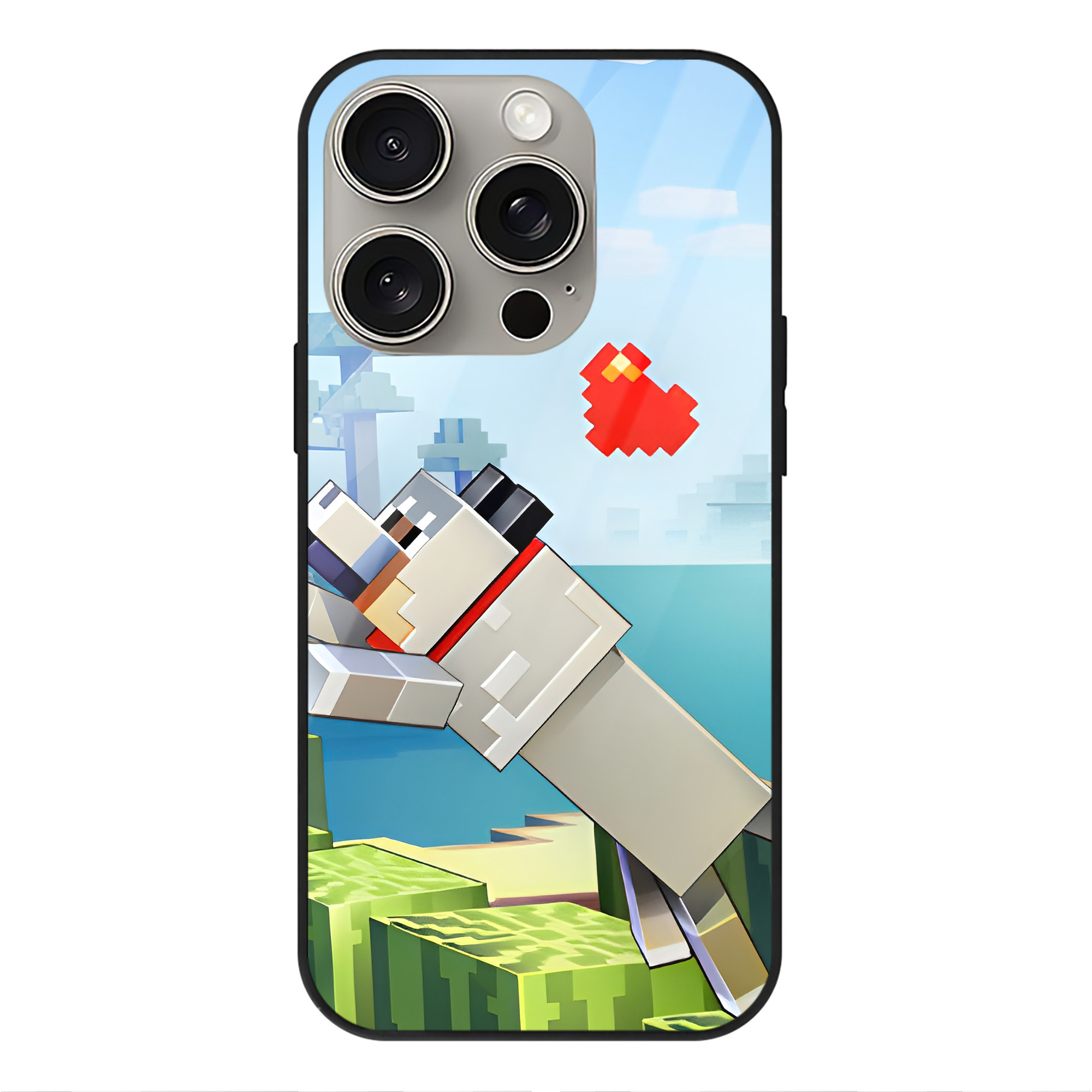 （画像用） マインクラフト ブロックの世界 Minecraft MC Block world 【iPhone15Pro対応】スマホケース 耐衝撃＆黄変防止 背面ガラス