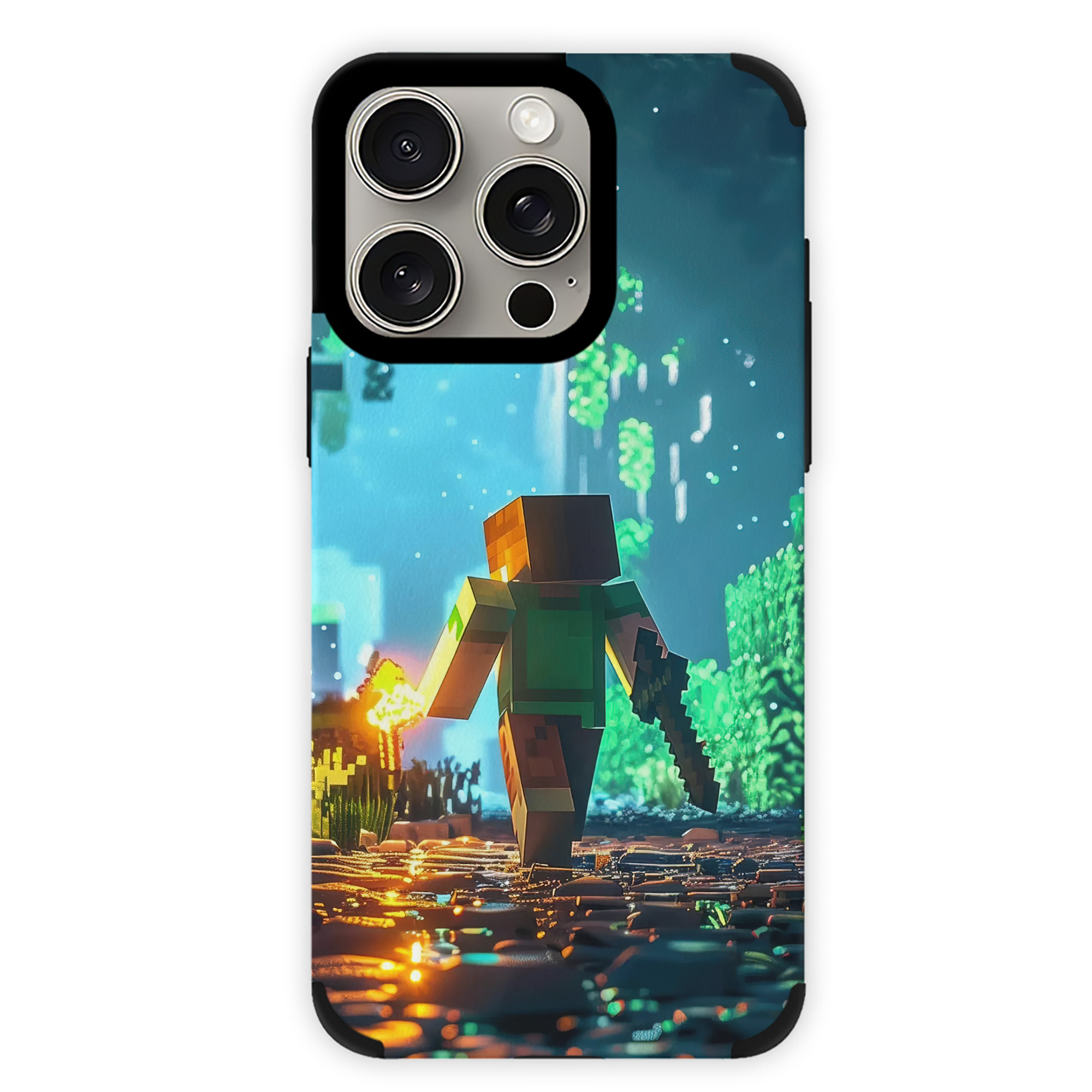 （画像用） マインクラフト ブロックの世界 Minecraft MC Block world 【iPhone15ProMax対応】 PUレザー スマホケース 耐衝撃＆黄変防止