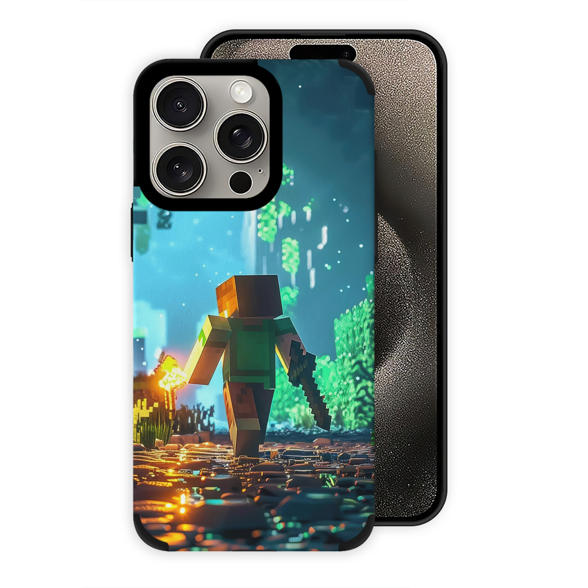 （画像用） マインクラフト ブロックの世界 Minecraft MC Block world 【iPhone15ProMax対応】 PUレザー スマホケース 耐衝撃＆黄変防止
