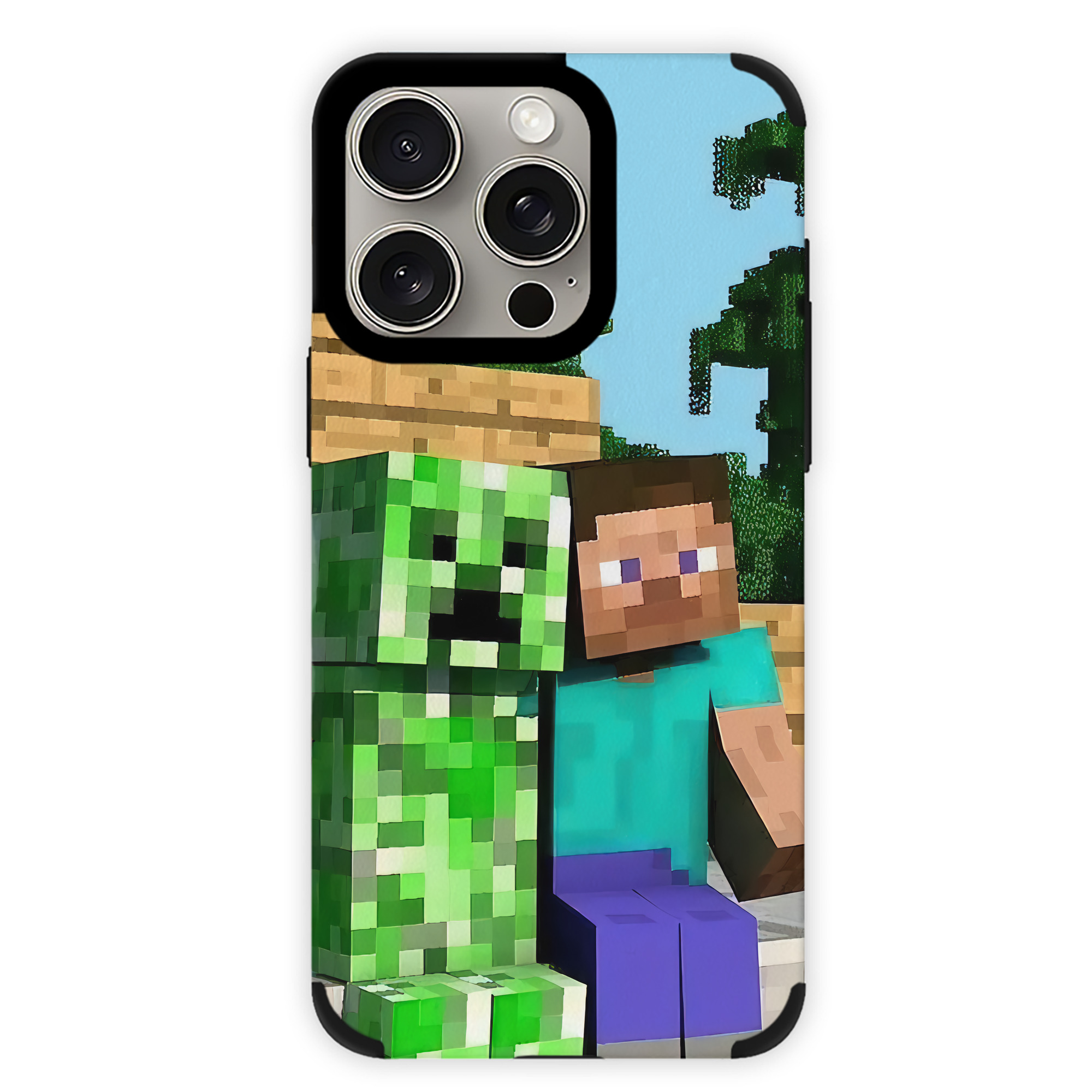 （画像用） マインクラフト ブロックの世界 Minecraft MC Block world 【iPhone15ProMax対応】 PUレザー スマホケース 耐衝撃＆黄変防止