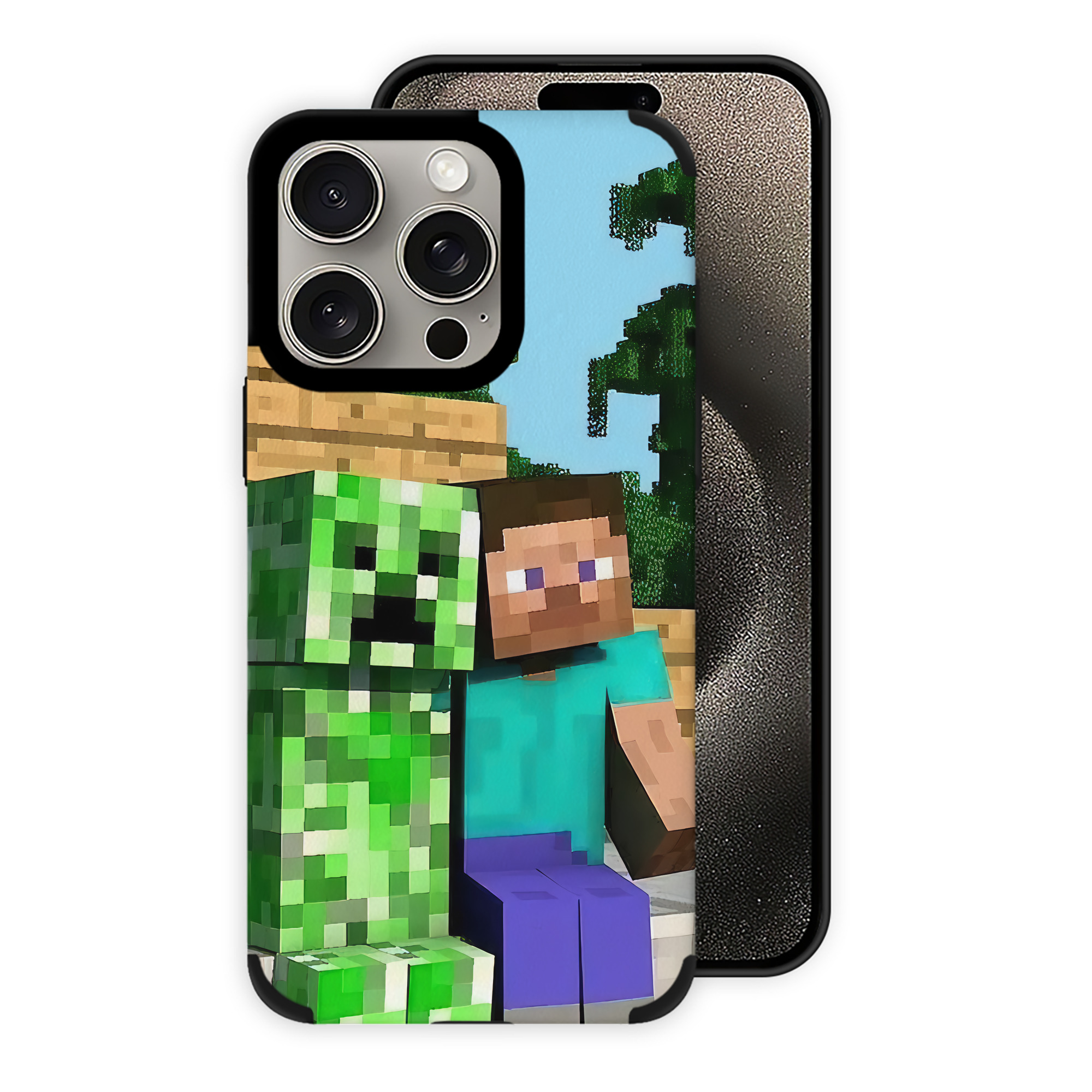 （画像用） マインクラフト ブロックの世界 Minecraft MC Block world 【iPhone15ProMax対応】 PUレザー スマホケース 耐衝撃＆黄変防止