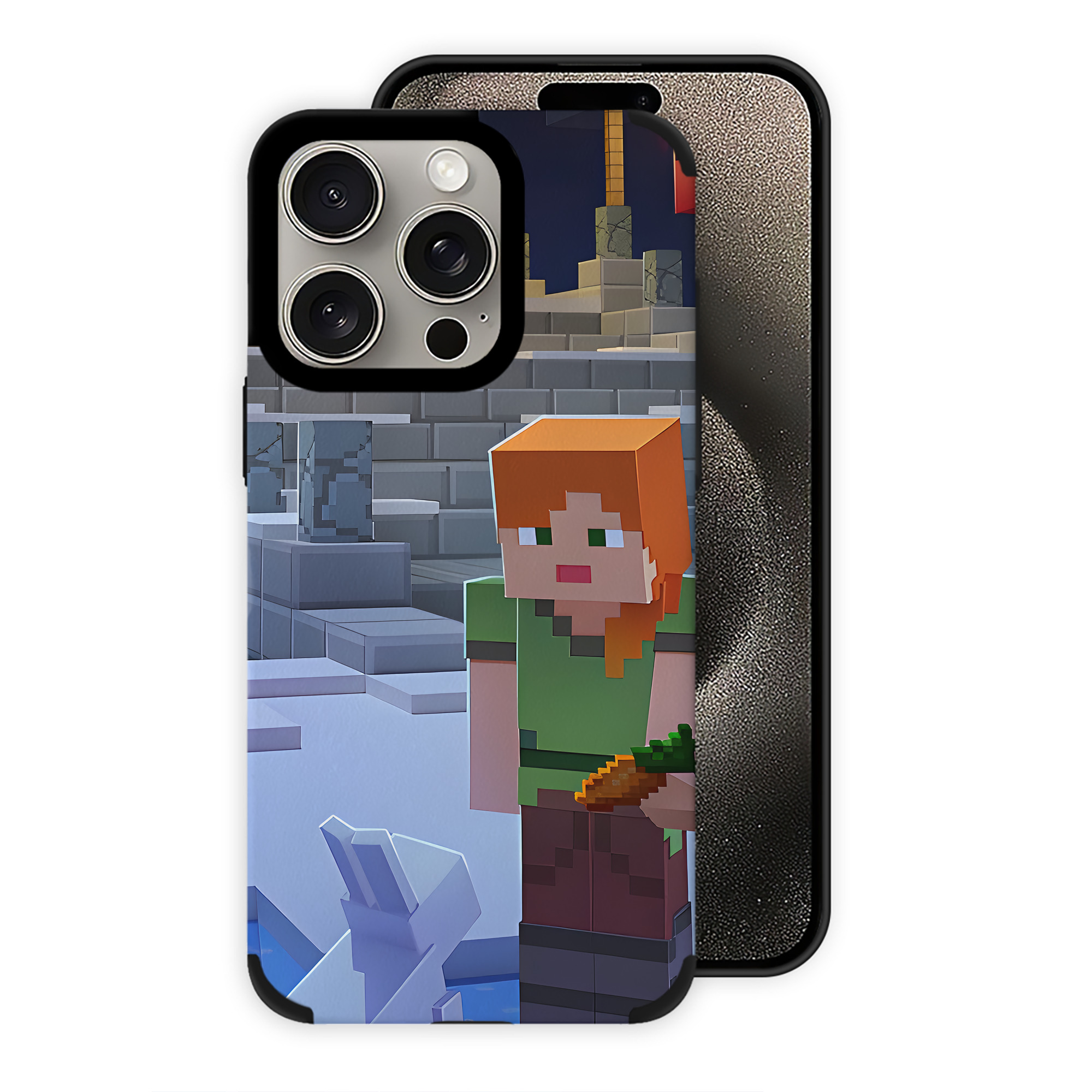 （画像用） マインクラフト ブロックの世界 Minecraft MC Block world 【iPhone15ProMax対応】 PUレザー スマホケース 耐衝撃＆黄変防止