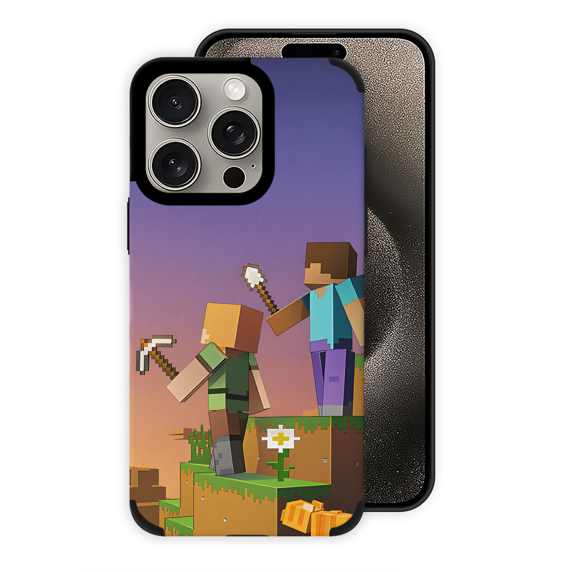 （画像用） マインクラフト ブロックの世界 Minecraft MC Block world 【iPhone15ProMax対応】 PUレザー スマホケース 耐衝撃＆黄変防止