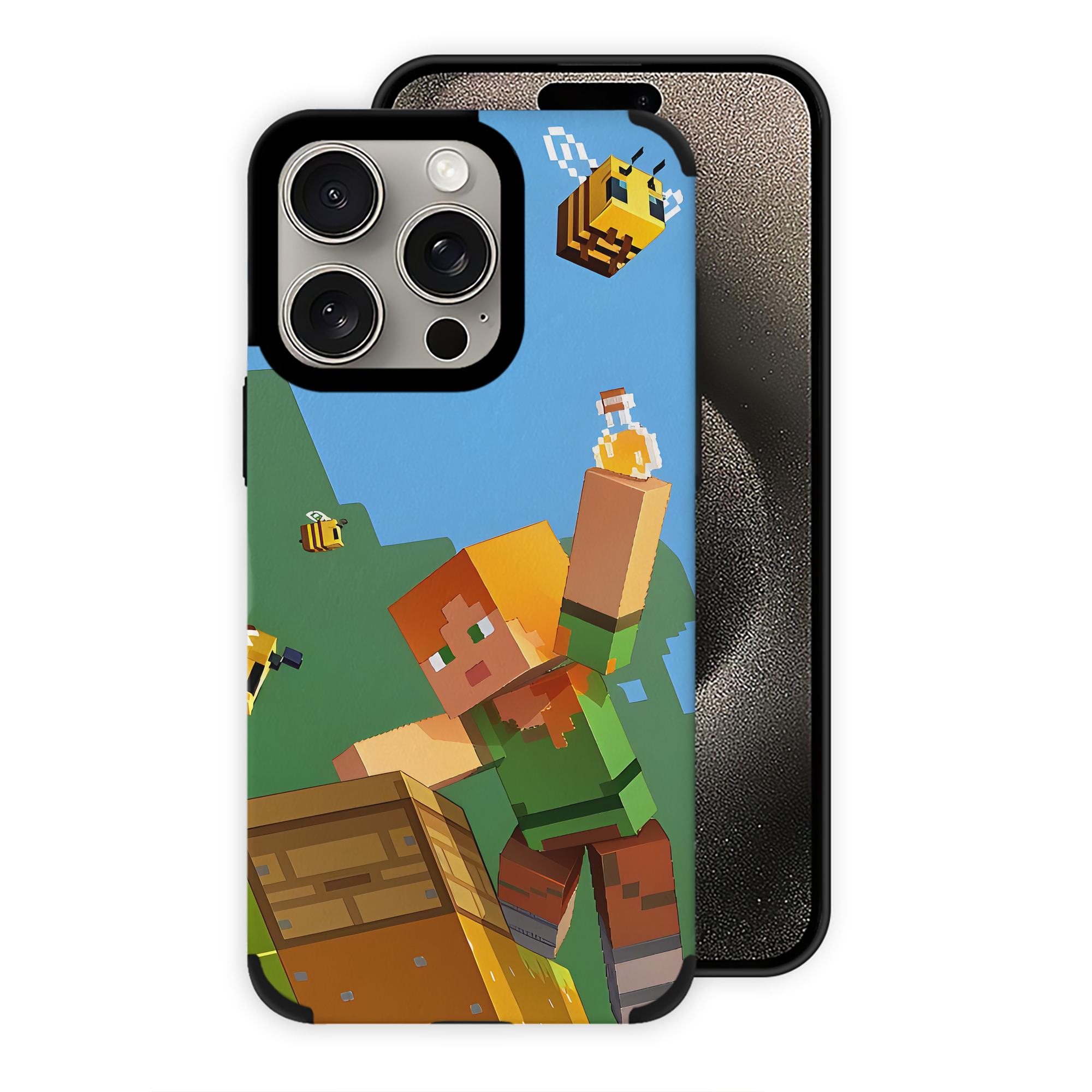 （画像用） マインクラフト ブロックの世界 Minecraft MC Block world 【iPhone15ProMax対応】 PUレザー スマホケース 耐衝撃＆黄変防止