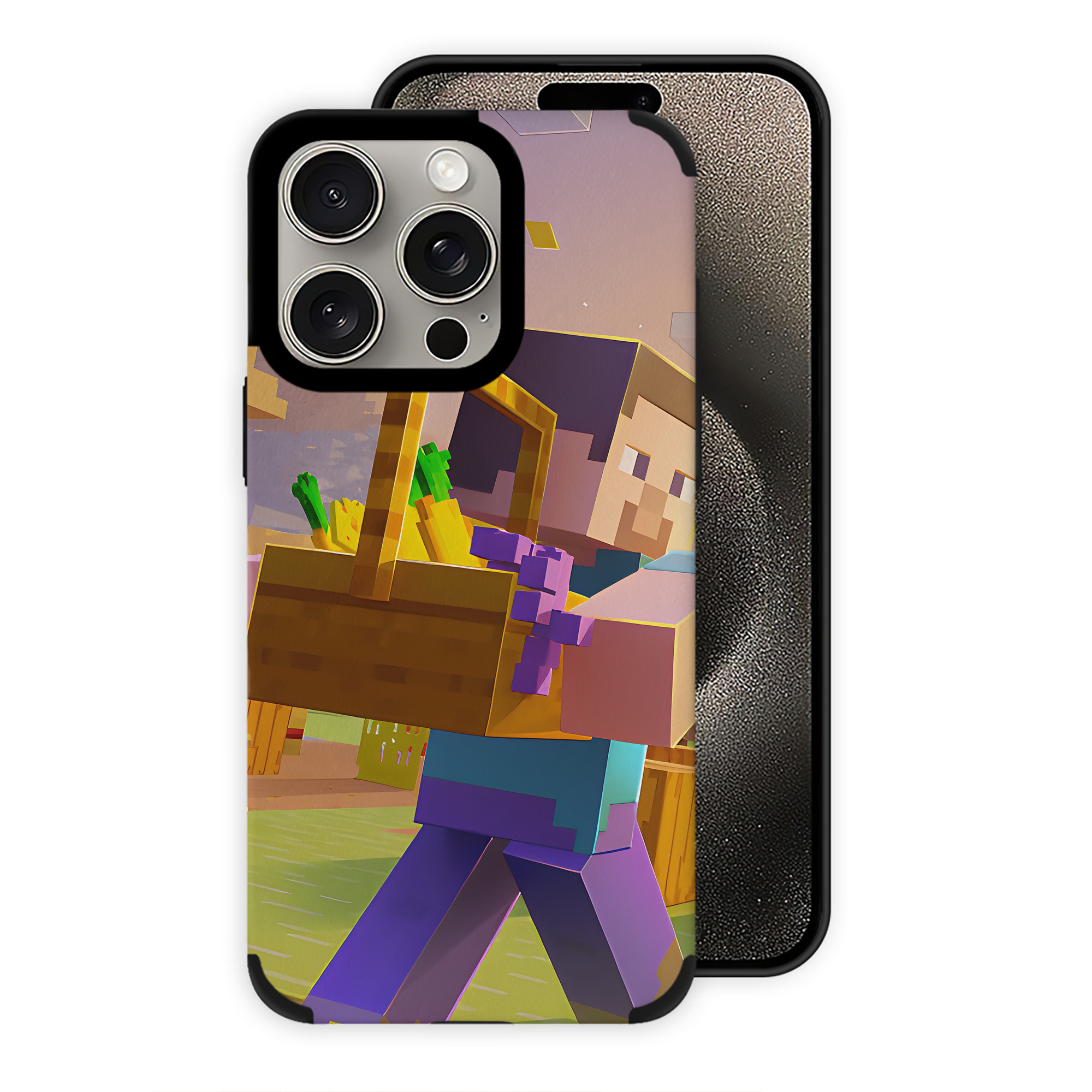 （画像用） マインクラフト ブロックの世界 Minecraft MC Block world 【iPhone15ProMax対応】 PUレザー スマホケース 耐衝撃＆黄変防止