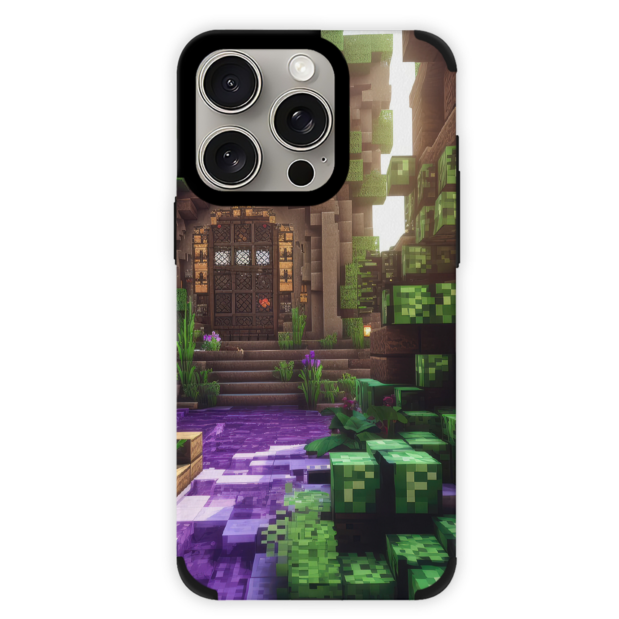 （画像用） マインクラフト ブロックの世界 Minecraft MC Block world 【iPhone15ProMax対応】 PUレザー スマホケース 耐衝撃＆黄変防止