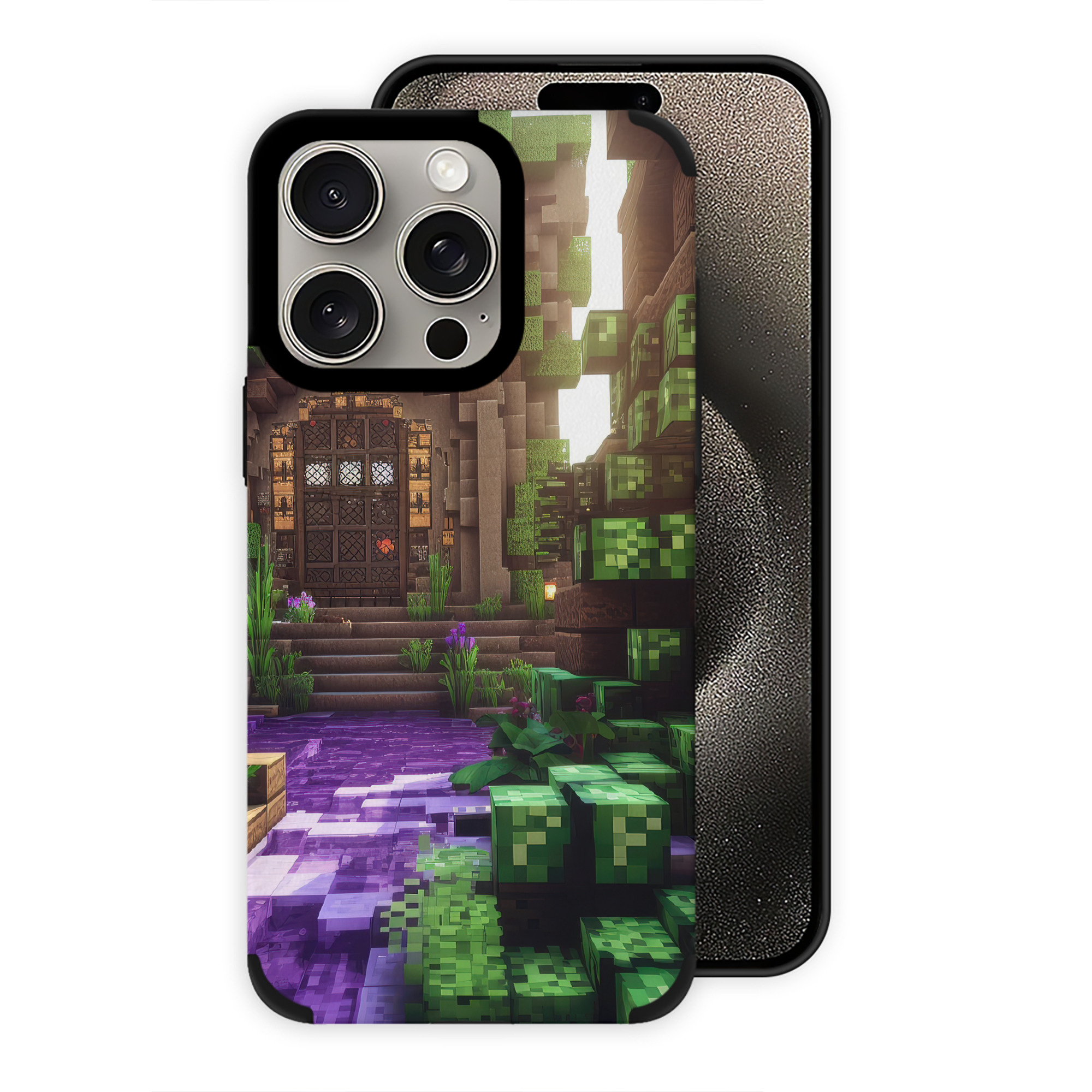 （画像用） マインクラフト ブロックの世界 Minecraft MC Block world 【iPhone15ProMax対応】 PUレザー スマホケース 耐衝撃＆黄変防止