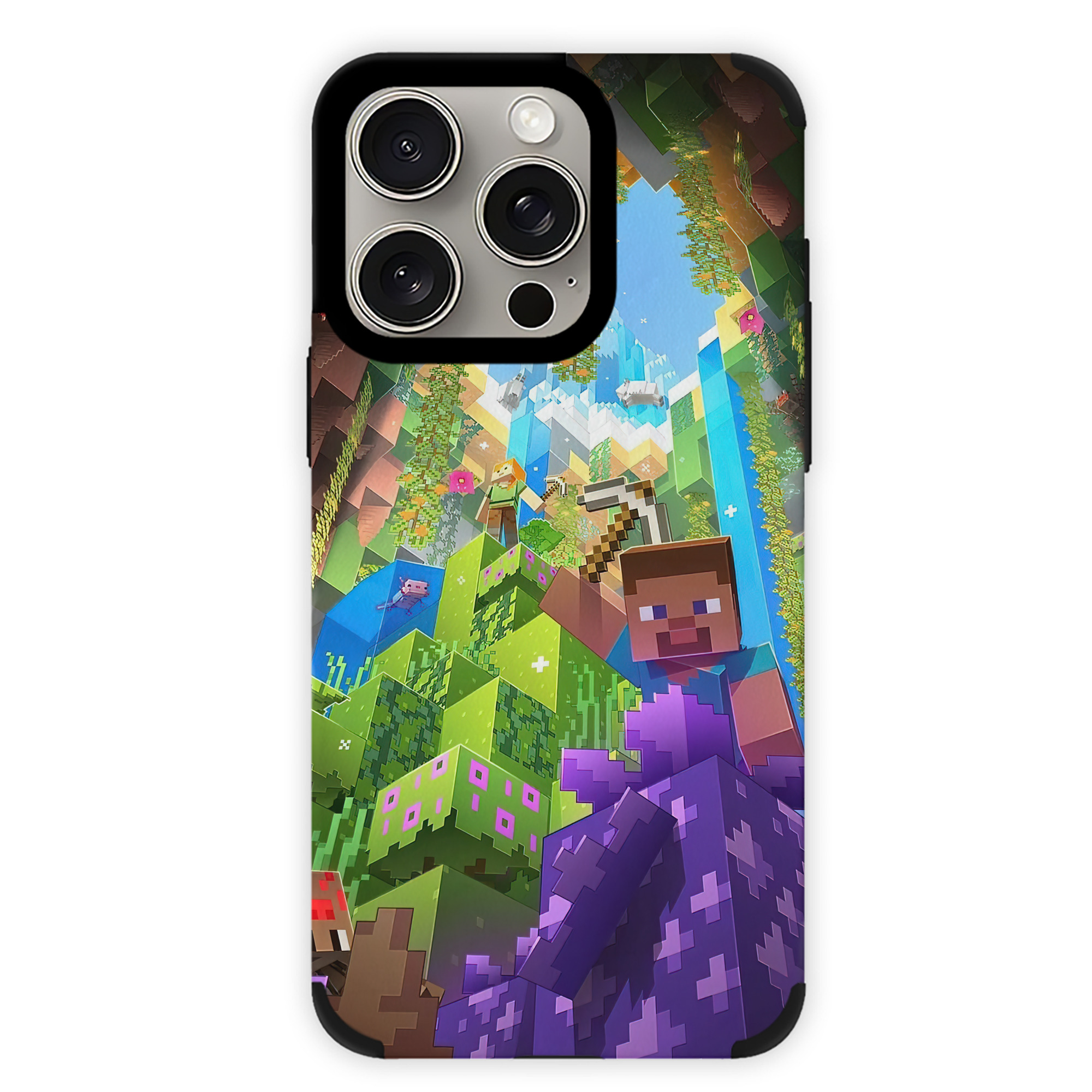 （画像用） マインクラフト ブロックの世界 Minecraft MC Block world 【iPhone15ProMax対応】 PUレザー スマホケース 耐衝撃＆黄変防止