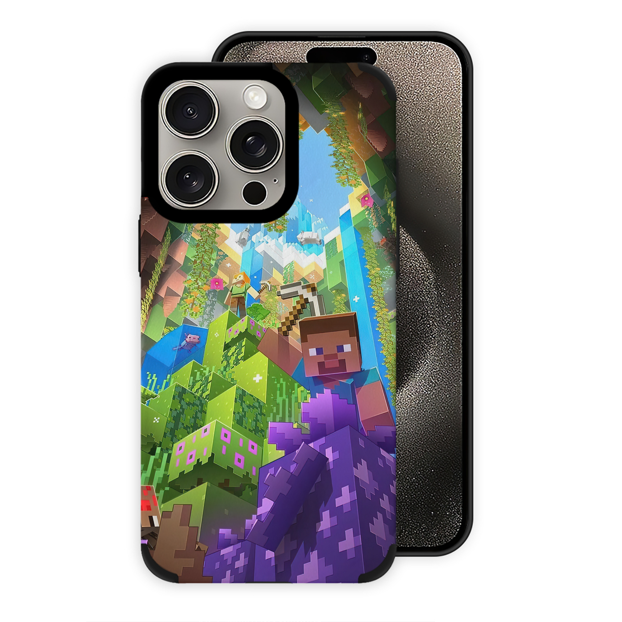 （画像用） マインクラフト ブロックの世界 Minecraft MC Block world 【iPhone15ProMax対応】 PUレザー スマホケース 耐衝撃＆黄変防止