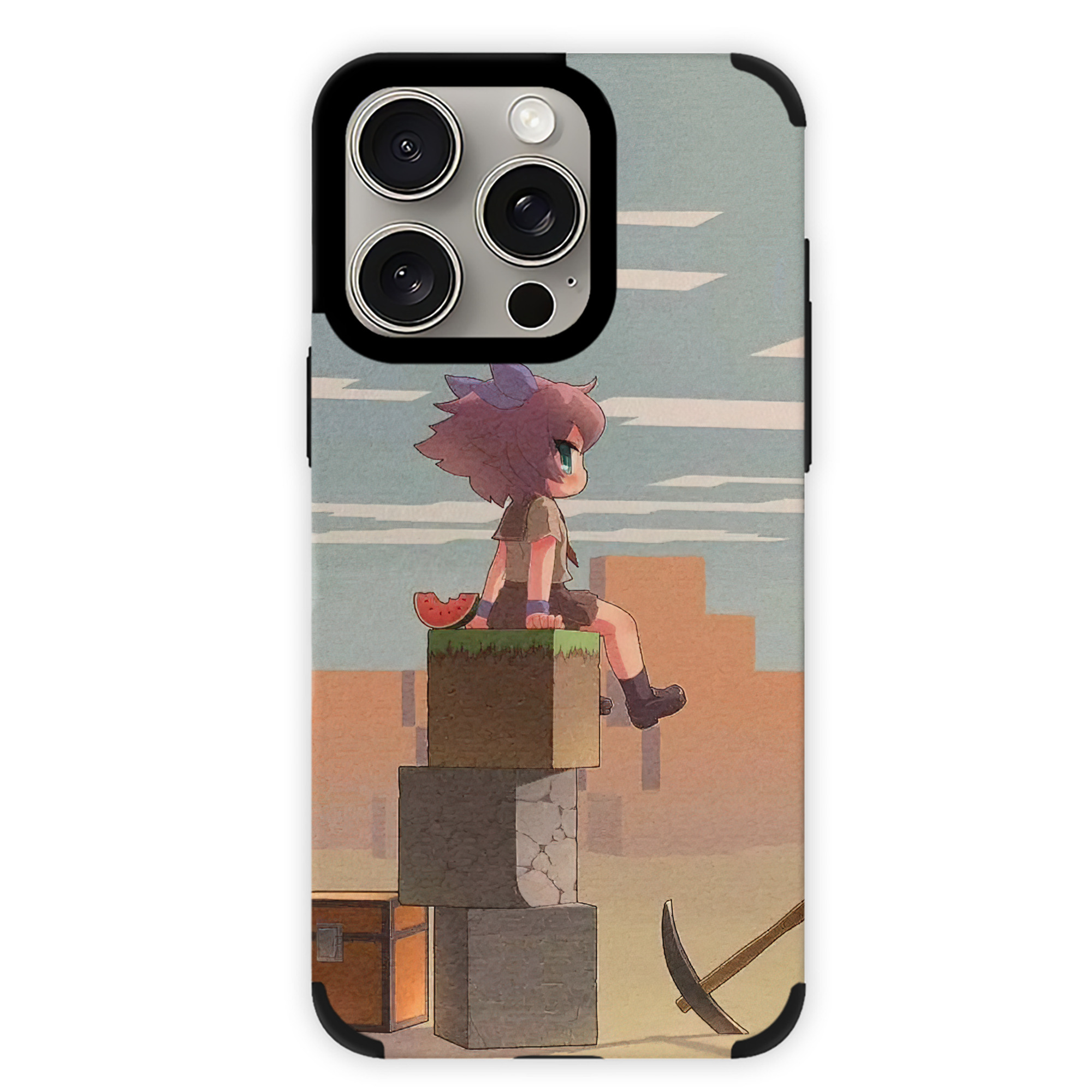 （画像用） マインクラフト ブロックの世界 Minecraft MC Block world 【iPhone15ProMax対応】 PUレザー スマホケース 耐衝撃＆黄変防止