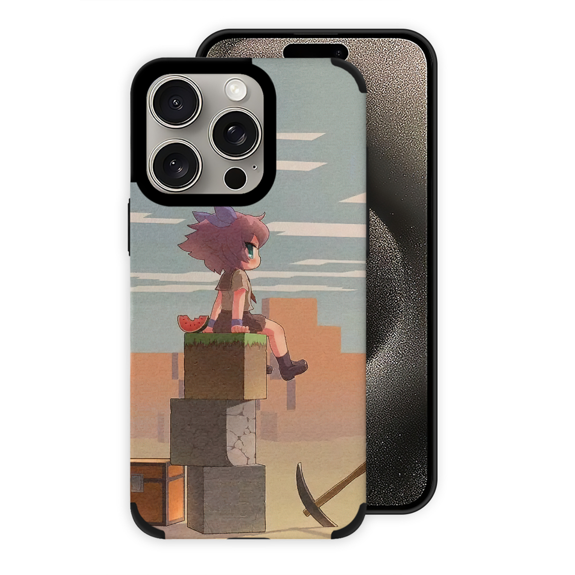 （画像用） マインクラフト ブロックの世界 Minecraft MC Block world 【iPhone15ProMax対応】 PUレザー スマホケース 耐衝撃＆黄変防止