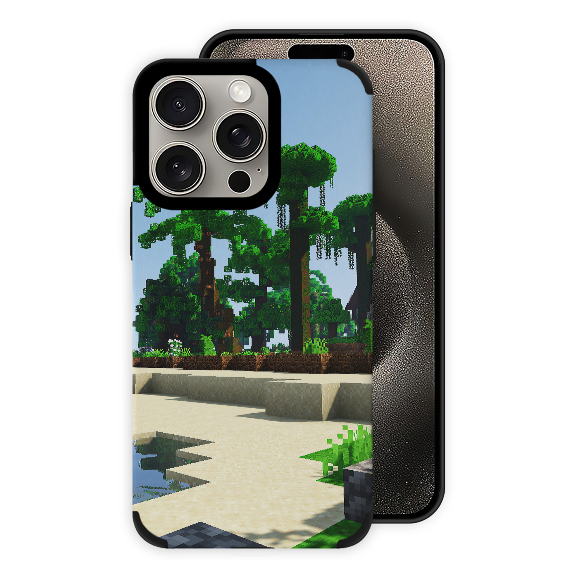 （画像用） マインクラフト ブロックの世界 Minecraft MC Block world 【iPhone15ProMax対応】 PUレザー スマホケース 耐衝撃＆黄変防止