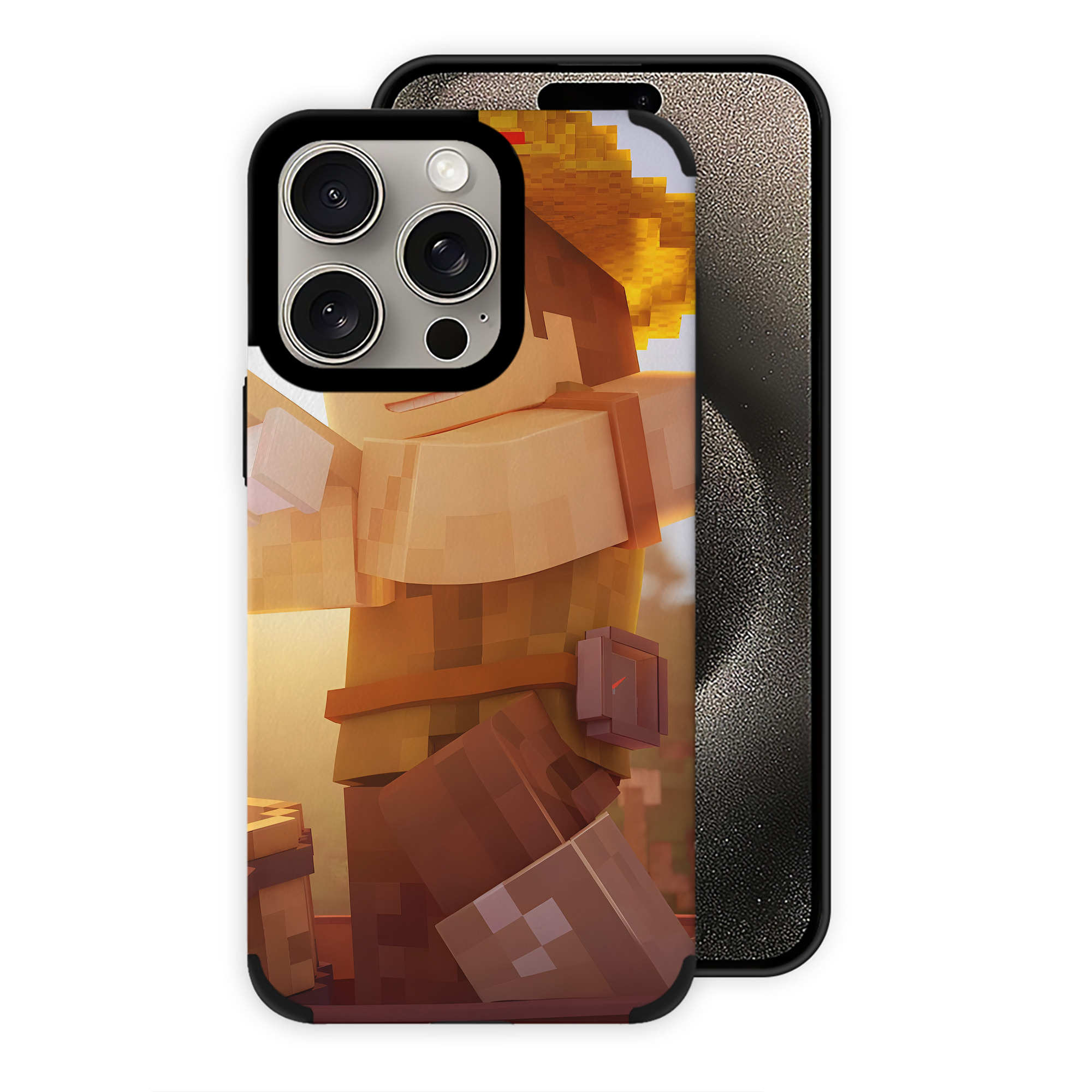 （画像用） マインクラフト ブロックの世界 Minecraft MC Block world 【iPhone15ProMax対応】 PUレザー スマホケース 耐衝撃＆黄変防止