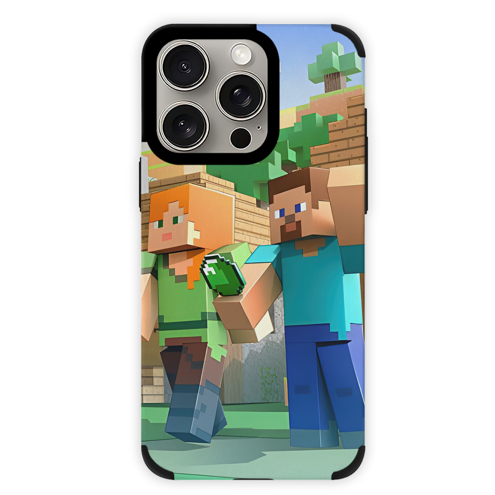 （画像用） マインクラフト ブロックの世界 Minecraft MC Block world 【iPhone15ProMax対応】 PUレザー スマホケース 耐衝撃＆黄変防止