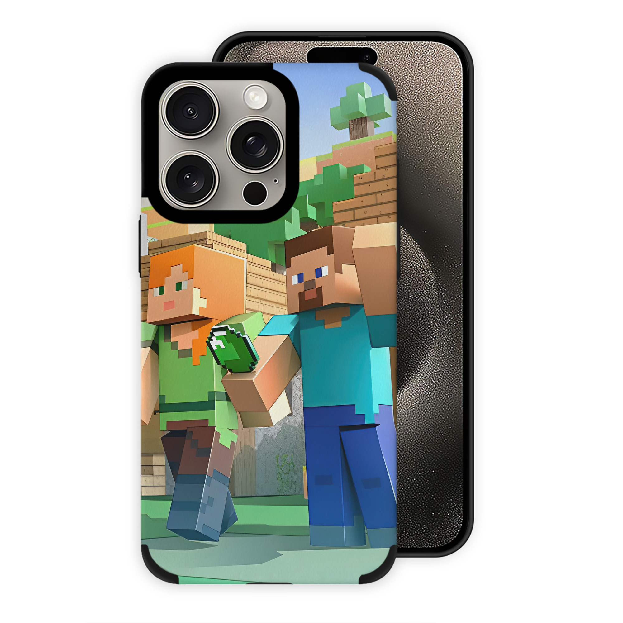 （画像用） マインクラフト ブロックの世界 Minecraft MC Block world 【iPhone15ProMax対応】 PUレザー スマホケース 耐衝撃＆黄変防止