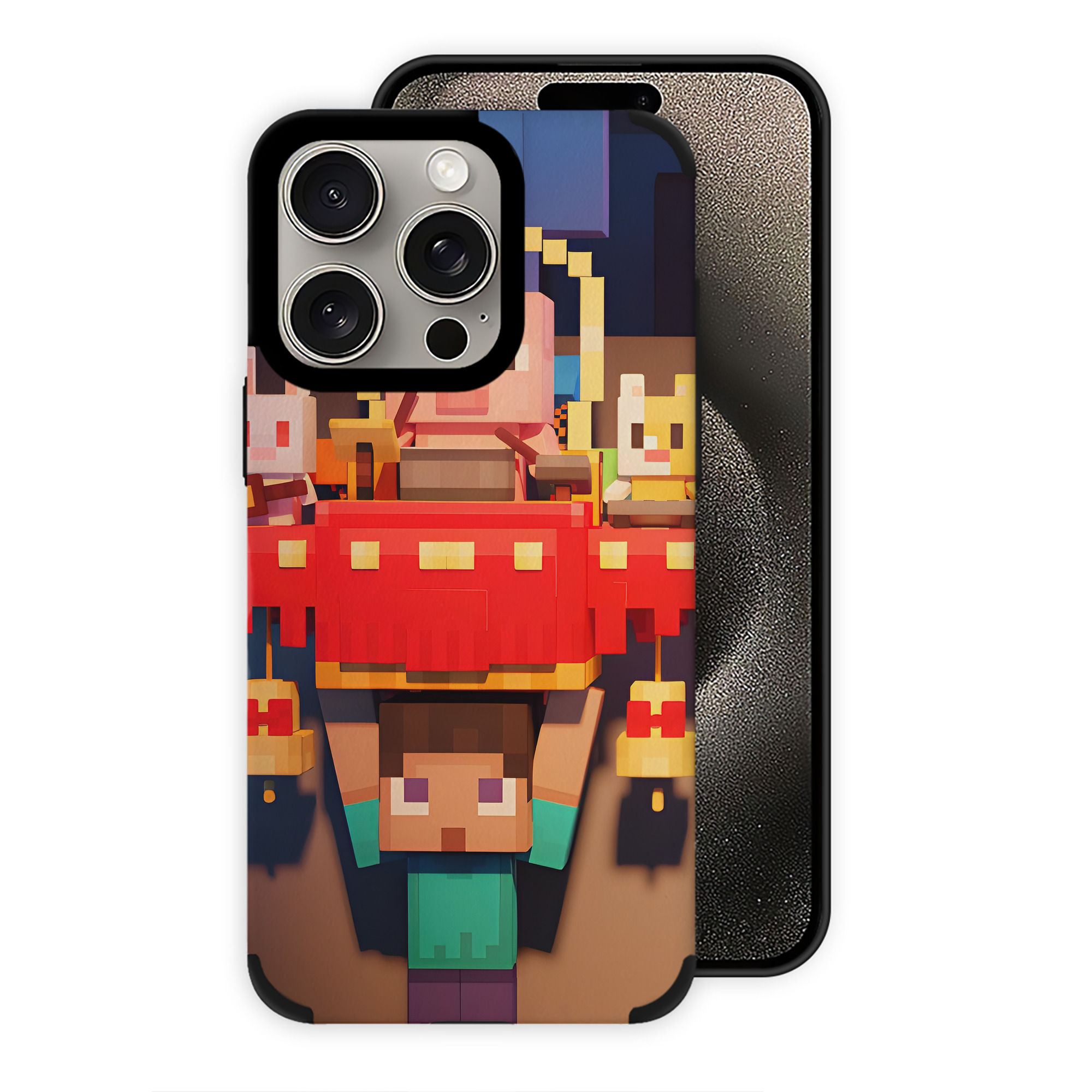 （画像用） マインクラフト ブロックの世界 Minecraft MC Block world 【iPhone15ProMax対応】 PUレザー スマホケース 耐衝撃＆黄変防止