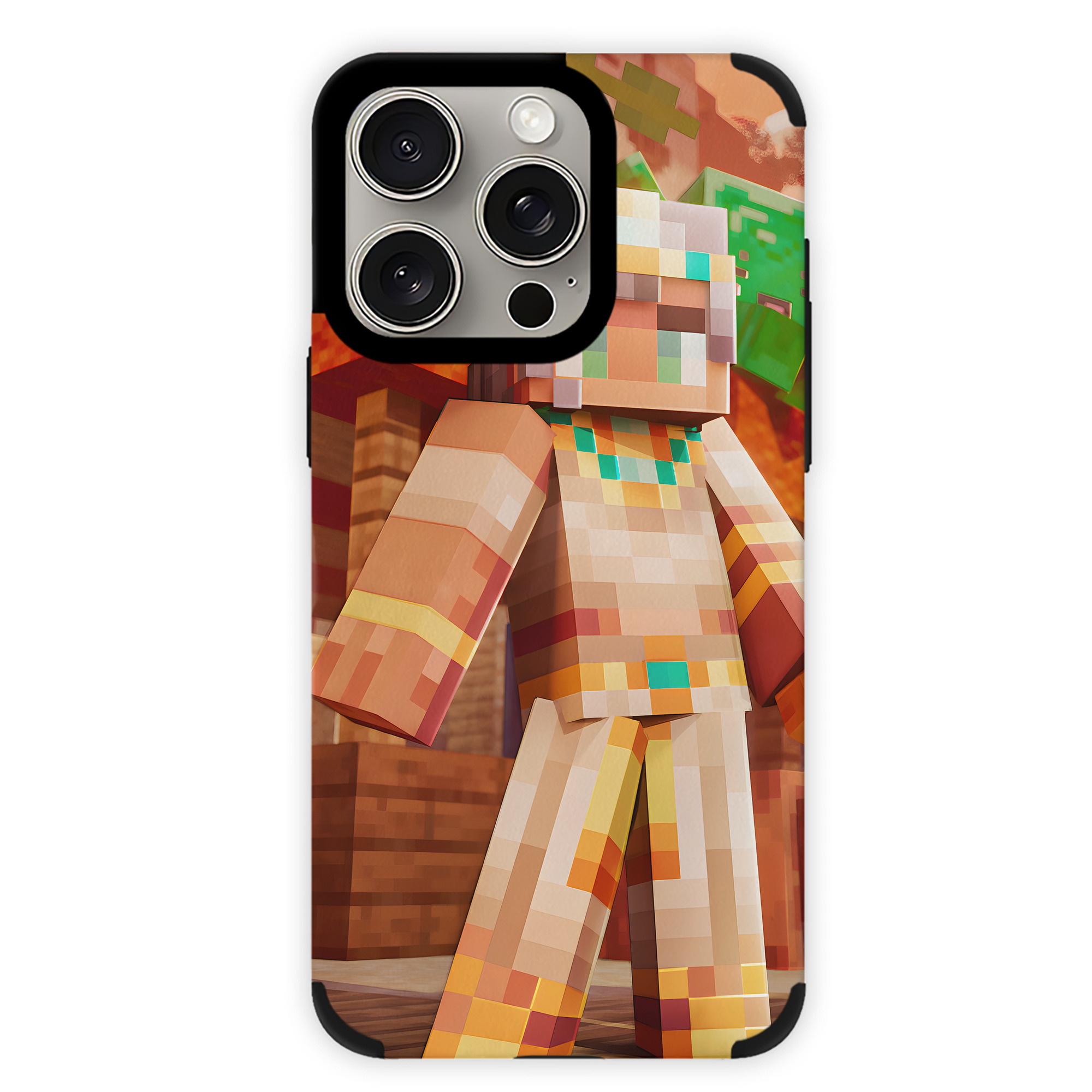 （画像用） マインクラフト ブロックの世界 Minecraft MC Block world 【iPhone15ProMax対応】 PUレザー スマホケース 耐衝撃＆黄変防止
