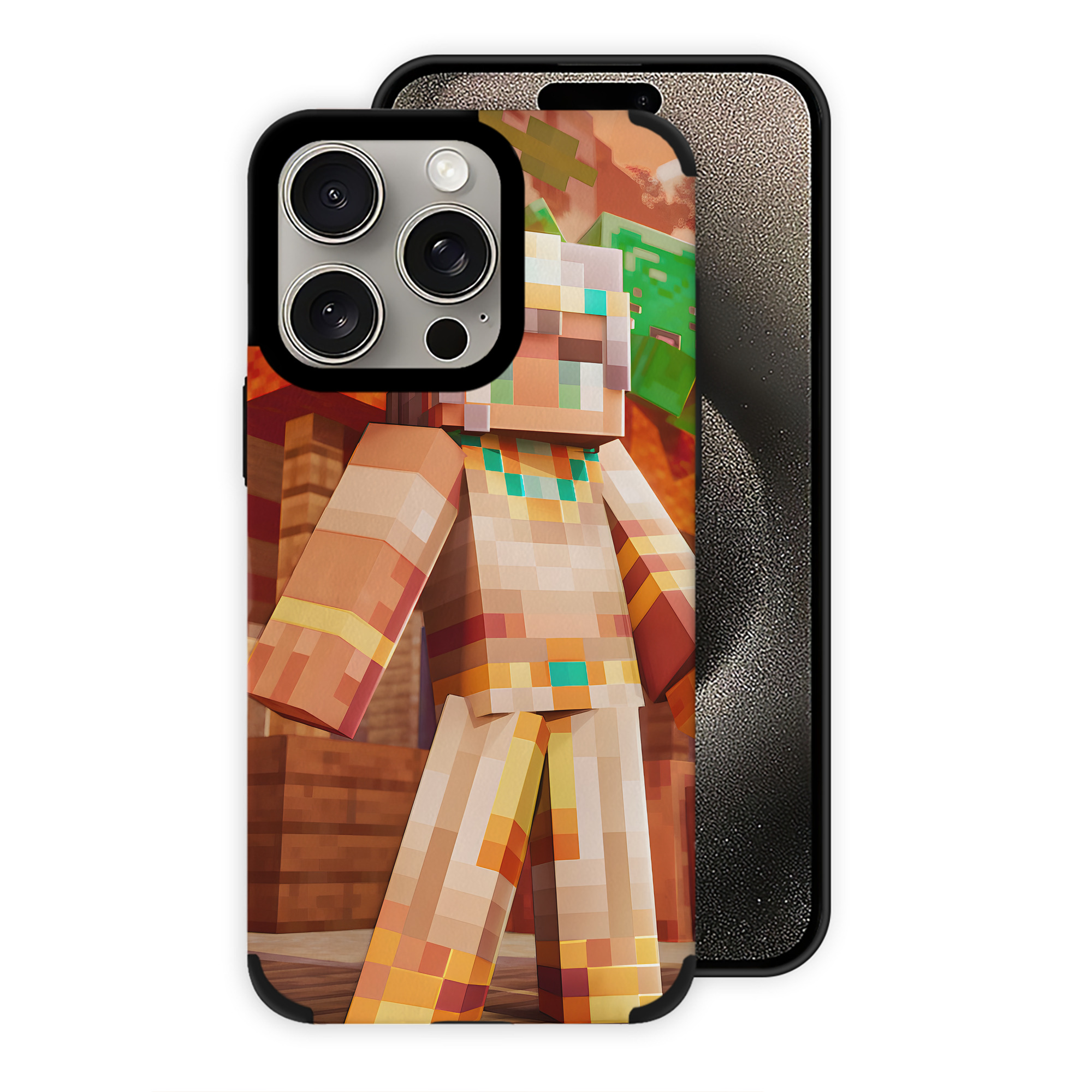 （画像用） マインクラフト ブロックの世界 Minecraft MC Block world 【iPhone15ProMax対応】 PUレザー スマホケース 耐衝撃＆黄変防止