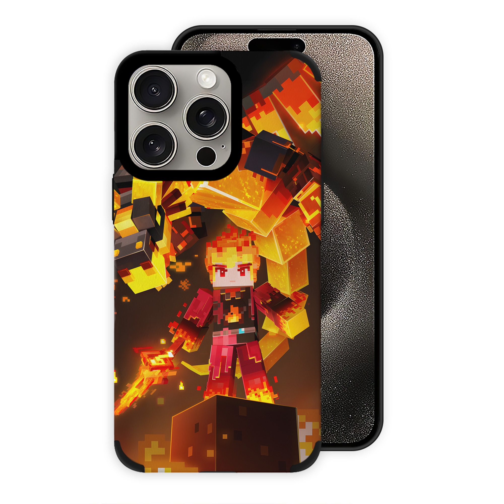 （画像用） マインクラフト ブロックの世界 Minecraft MC Block world 【iPhone15ProMax対応】 PUレザー スマホケース 耐衝撃＆黄変防止
