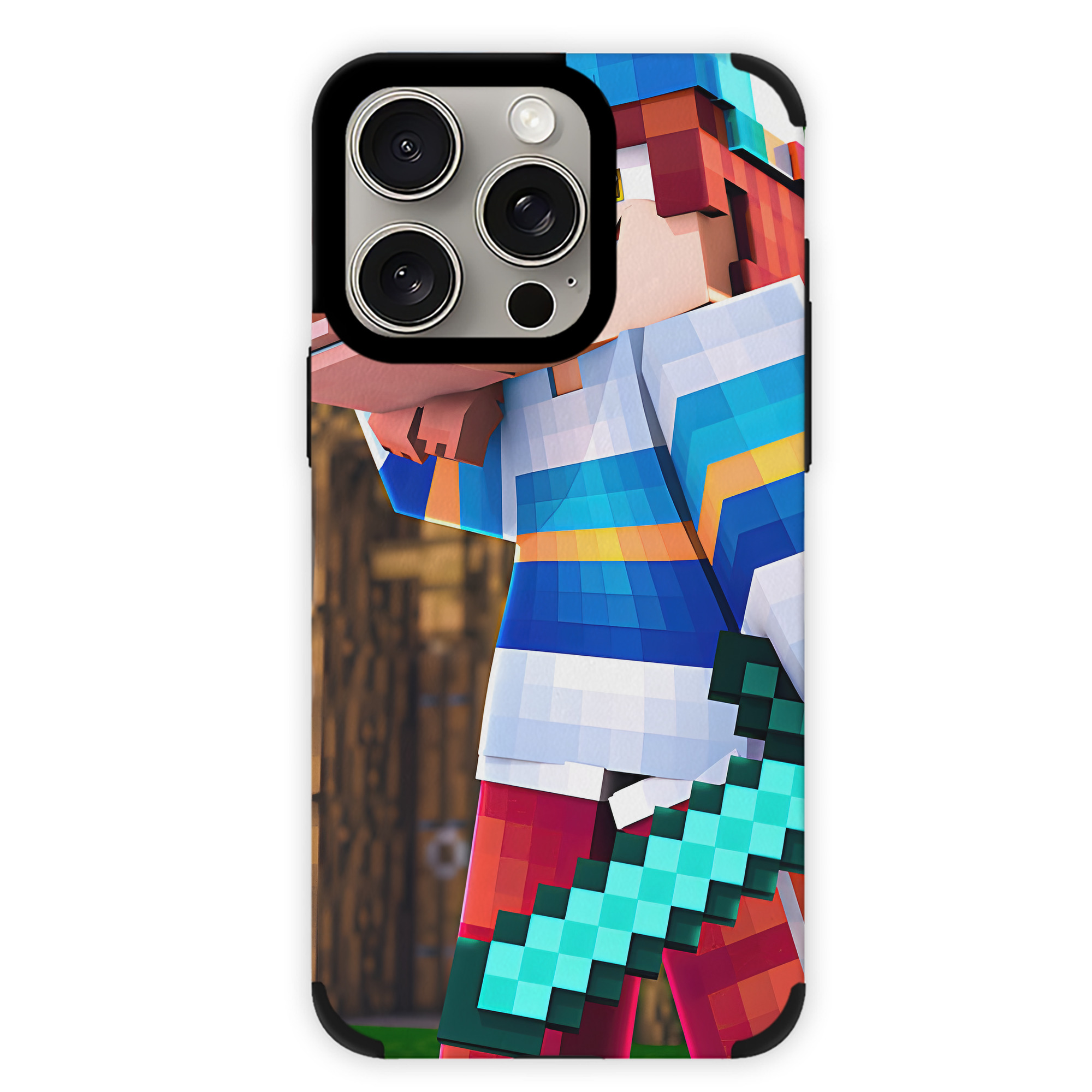 （画像用） マインクラフト ブロックの世界 Minecraft MC Block world 【iPhone15ProMax対応】 PUレザー スマホケース 耐衝撃＆黄変防止