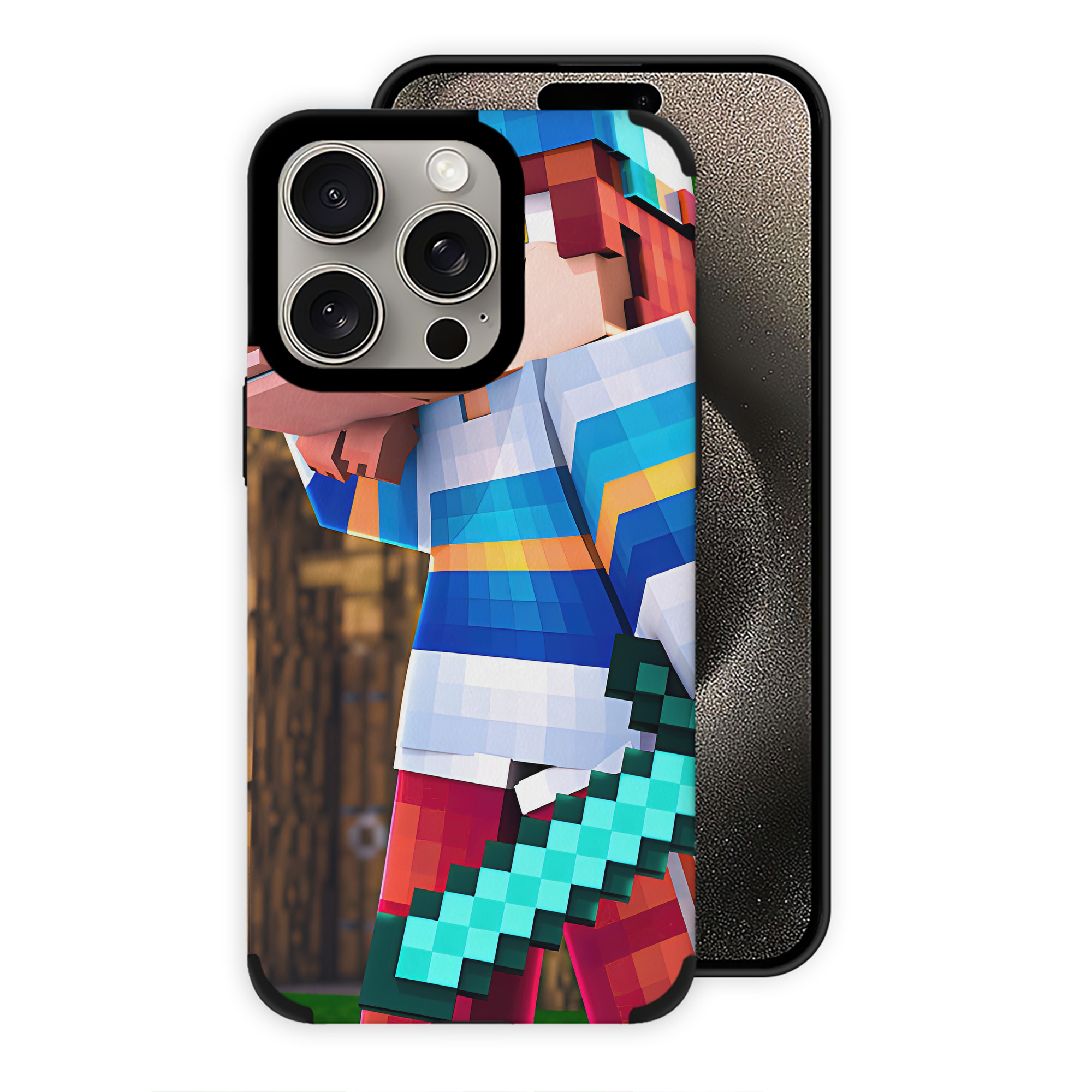 （画像用） マインクラフト ブロックの世界 Minecraft MC Block world 【iPhone15ProMax対応】 PUレザー スマホケース 耐衝撃＆黄変防止
